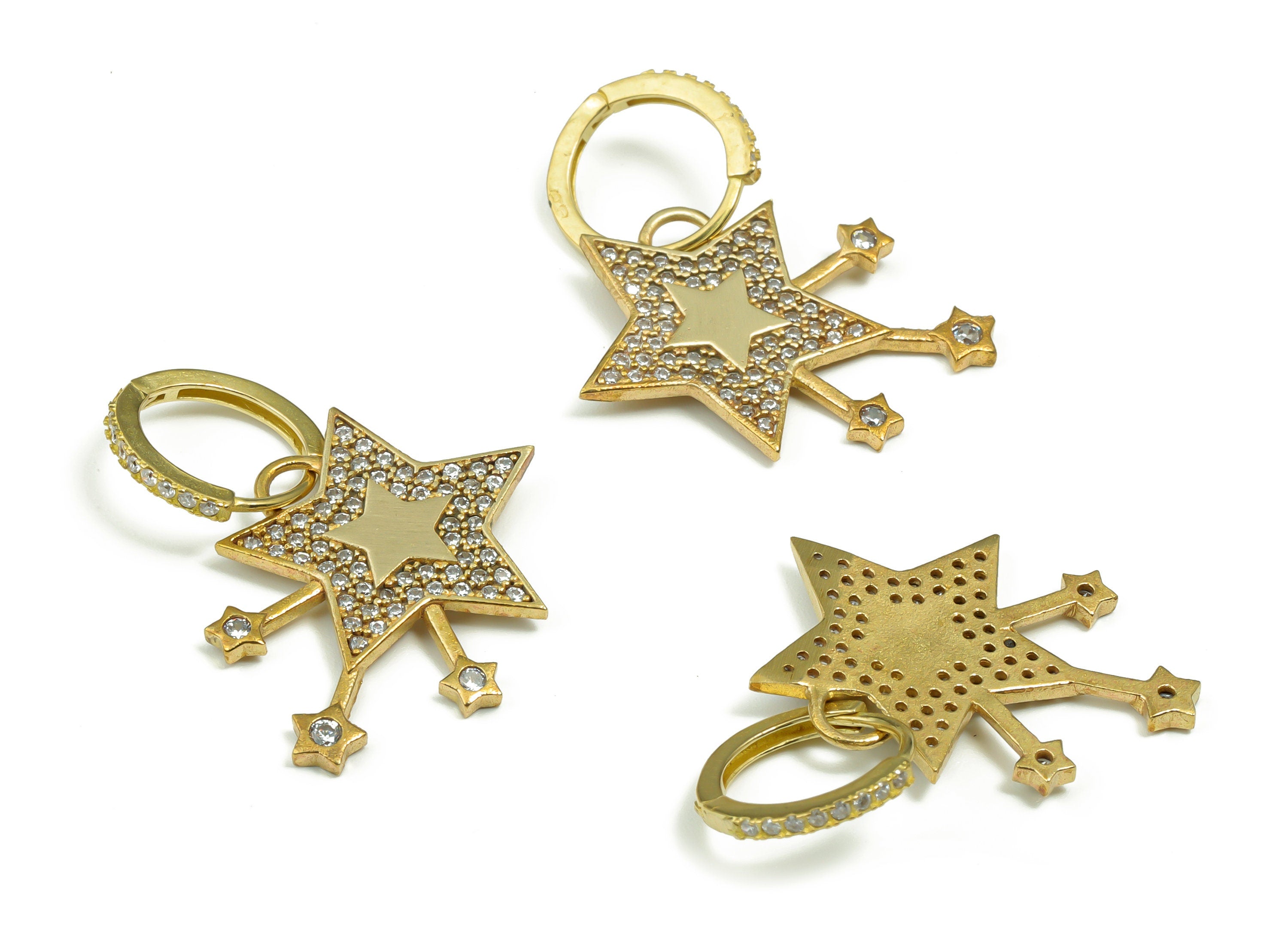 Brass Star Hoop Earring – Dainty Circle Huggie With Open Ring – Zircon Hoop Earrings – Small Everyday Hoop - 25.37x19.42x1.46mm - PP4904 - DOMEDBAZAAR