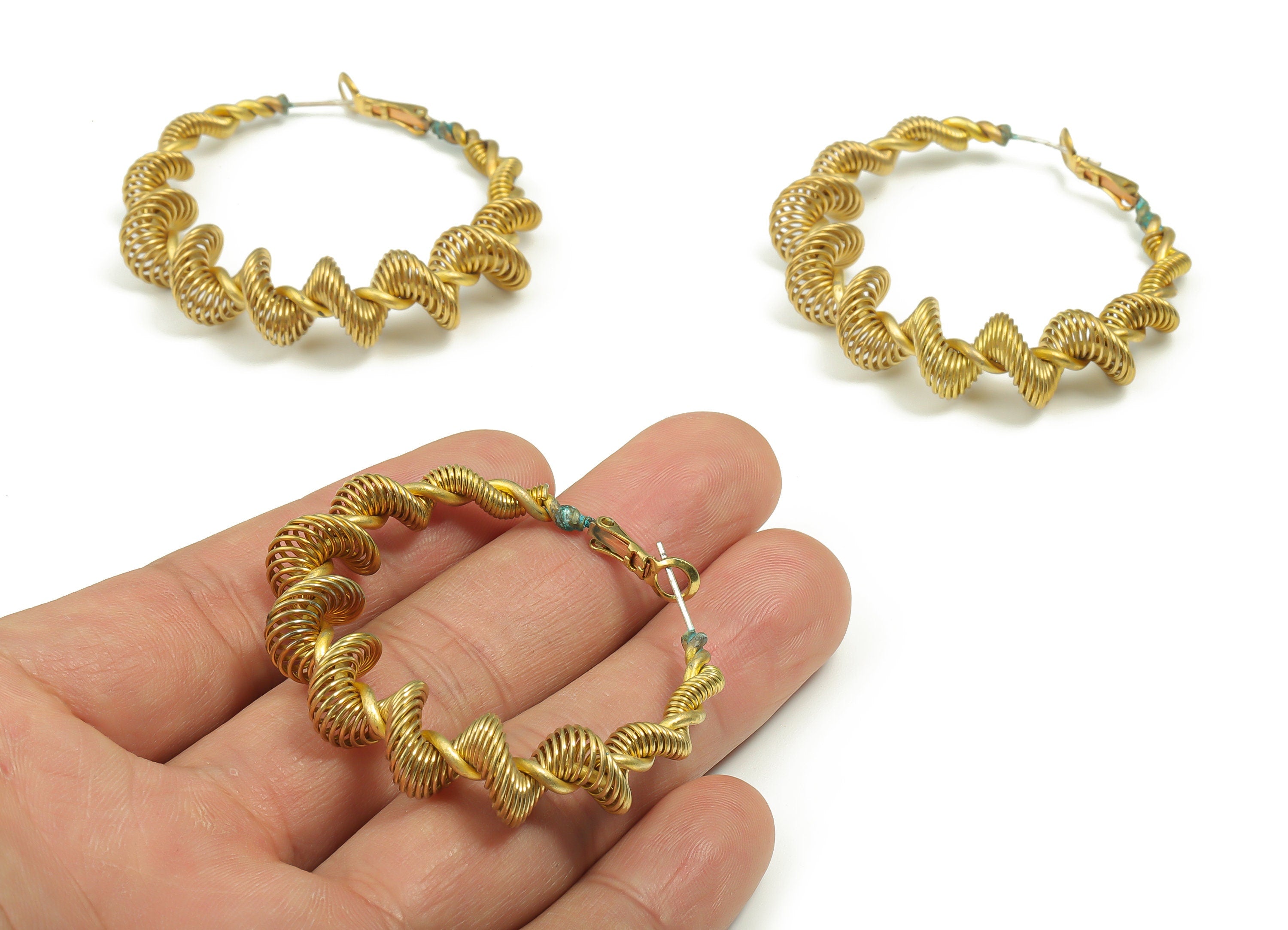 Brass Circle Spiral Huggies Hoop Earrings - Brass Stud Earring – Curly Hoop Earrings – Earring Jewelry Supplies - 48.78x44.75x11.2mm -PP4897 - DOMEDBAZAAR