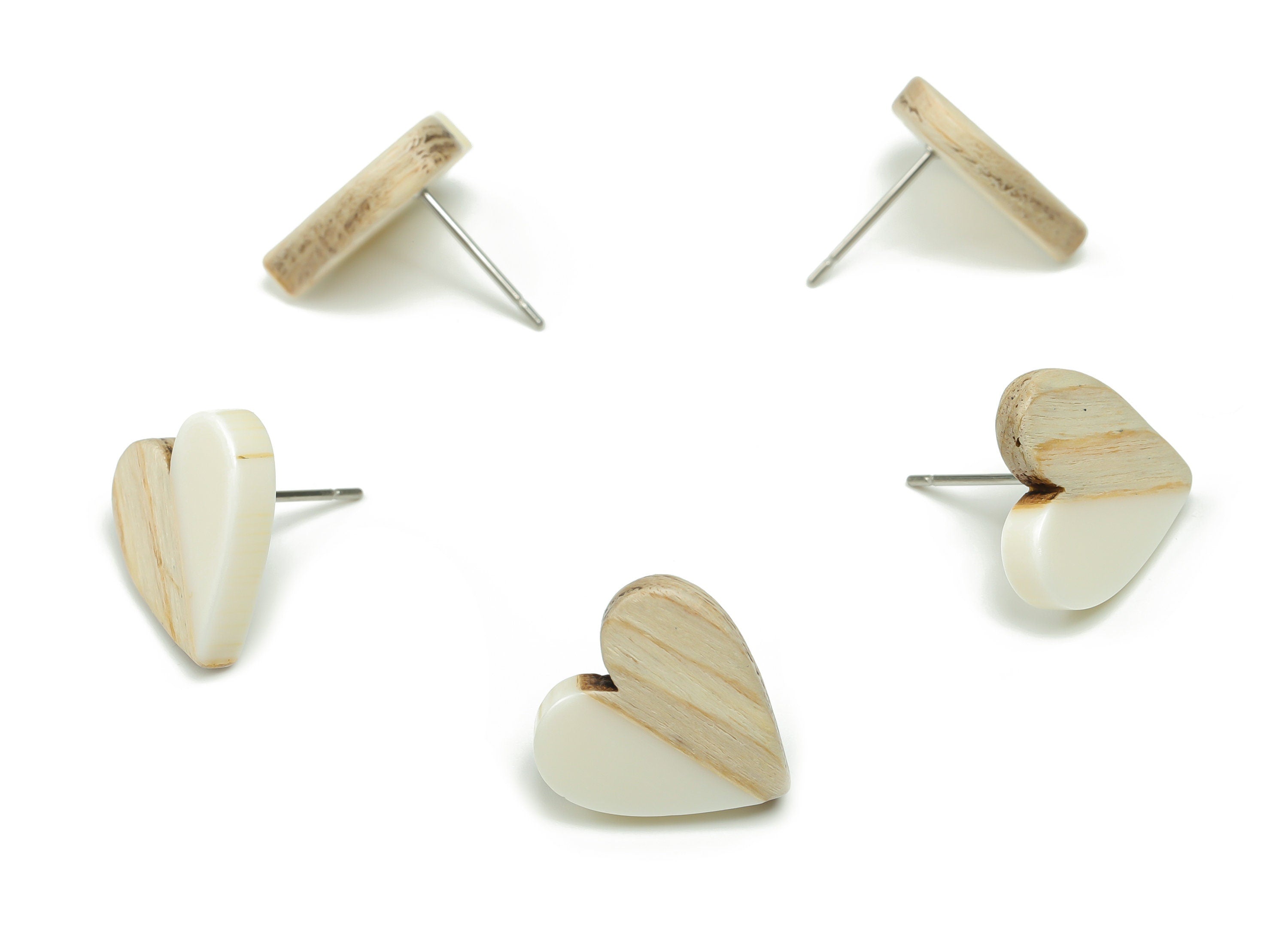 Resin Heart Earring Stud - Plain Wood Heart Post - 316 Surgical Stainless Steel Stud - Jewelry Making Supplies - 14.76x14.3x3.12mm - BB1133B - DOMEDBAZAAR