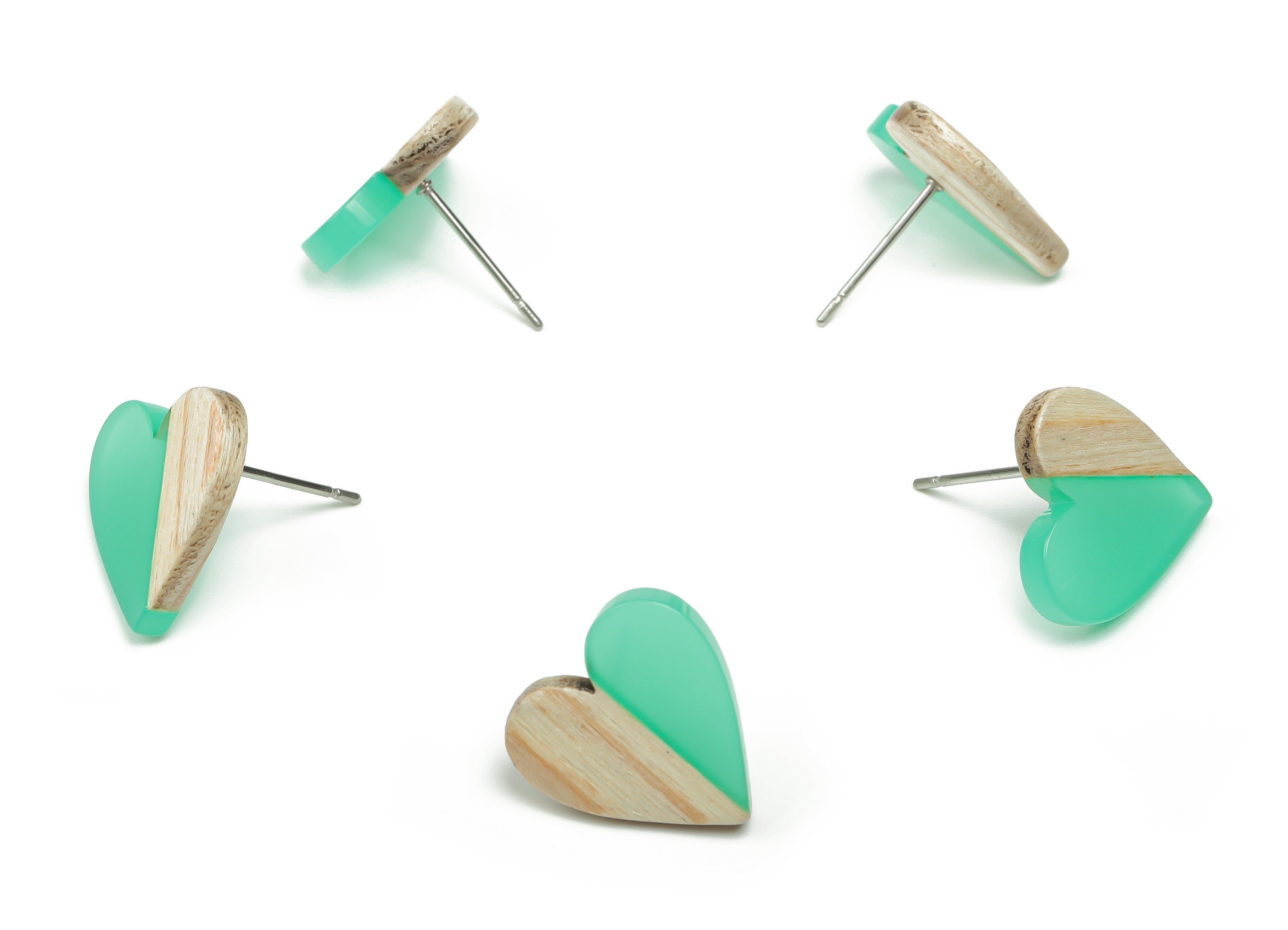 Resin Heart Earring Stud - Plain Wood Heart Post - 316 Surgical Stainless Steel Stud - Jewelry Making Supplies - 14.76x14.3x3.12mm - BB1133C - DOMEDBAZAAR