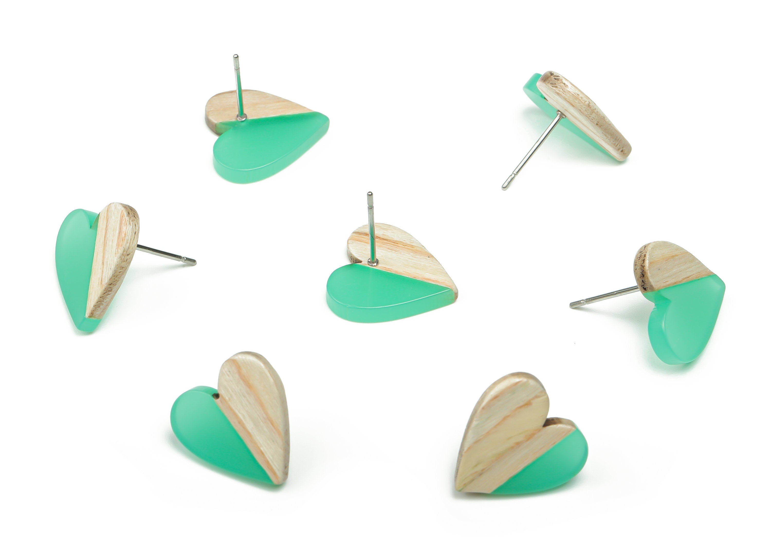 Resin Heart Earring Stud - Plain Wood Heart Post - 316 Surgical Stainless Steel Stud - Jewelry Making Supplies - 14.76x14.3x3.12mm - BB1133C - DOMEDBAZAAR