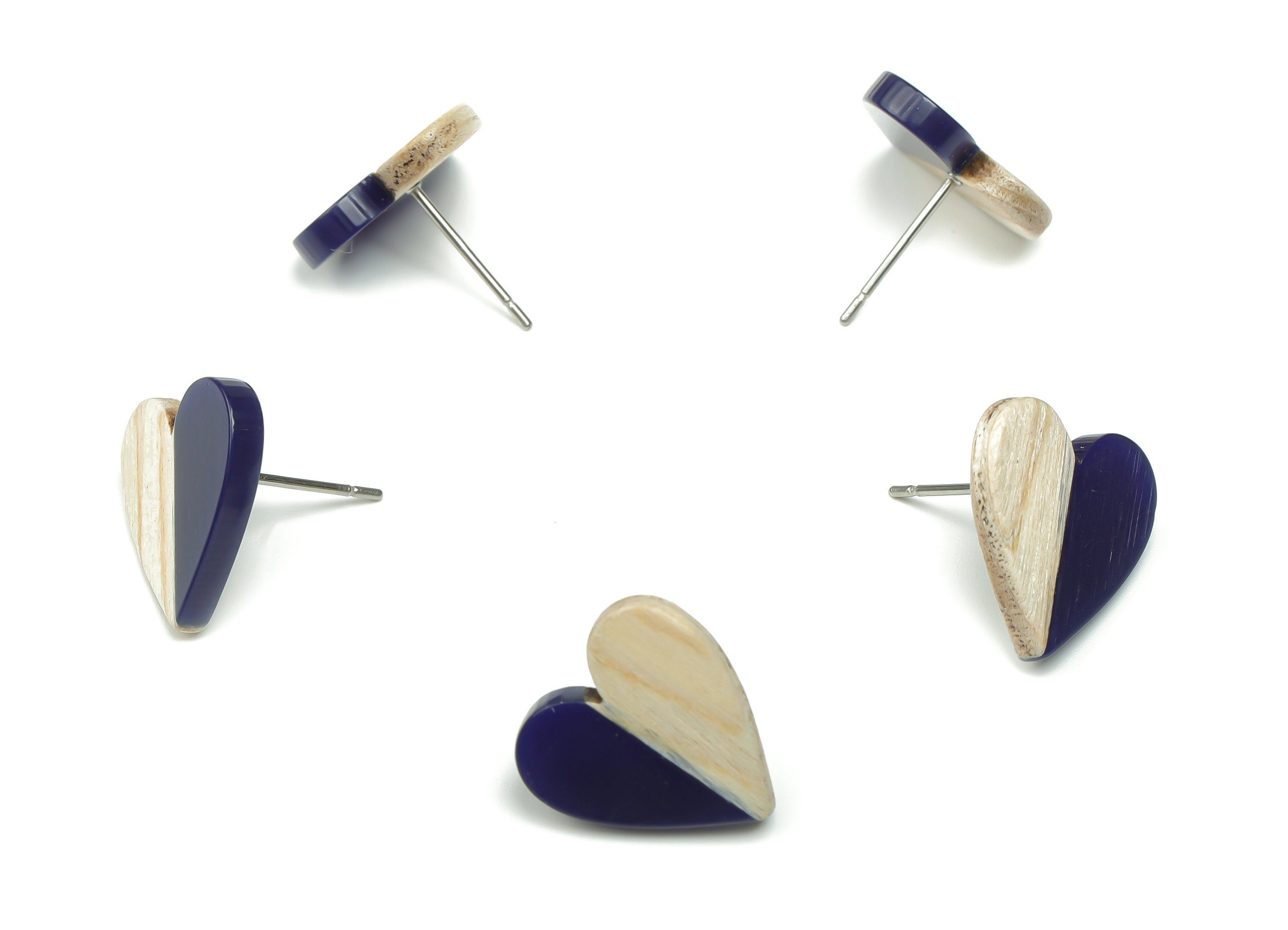 Resin Heart Earring Stud - Plain Wood Heart Post - 316 Surgical Stainless Steel Stud - Jewelry Making Supplies - 14.76x14.3x3.12mm - BB1133E - DOMEDBAZAAR