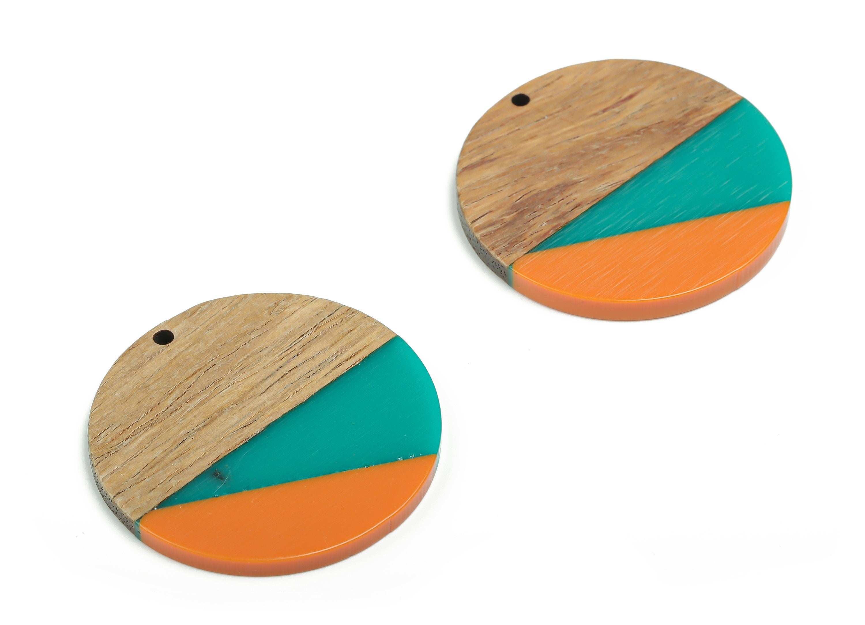 Natural Wooden Round Friangles Charms - Resin Geometric Pendant - Green Orange& Coffee Walnut - Jewelry Supplies - 38.22x38.2x3.6mm - BB1130 - DOMEDBAZAAR