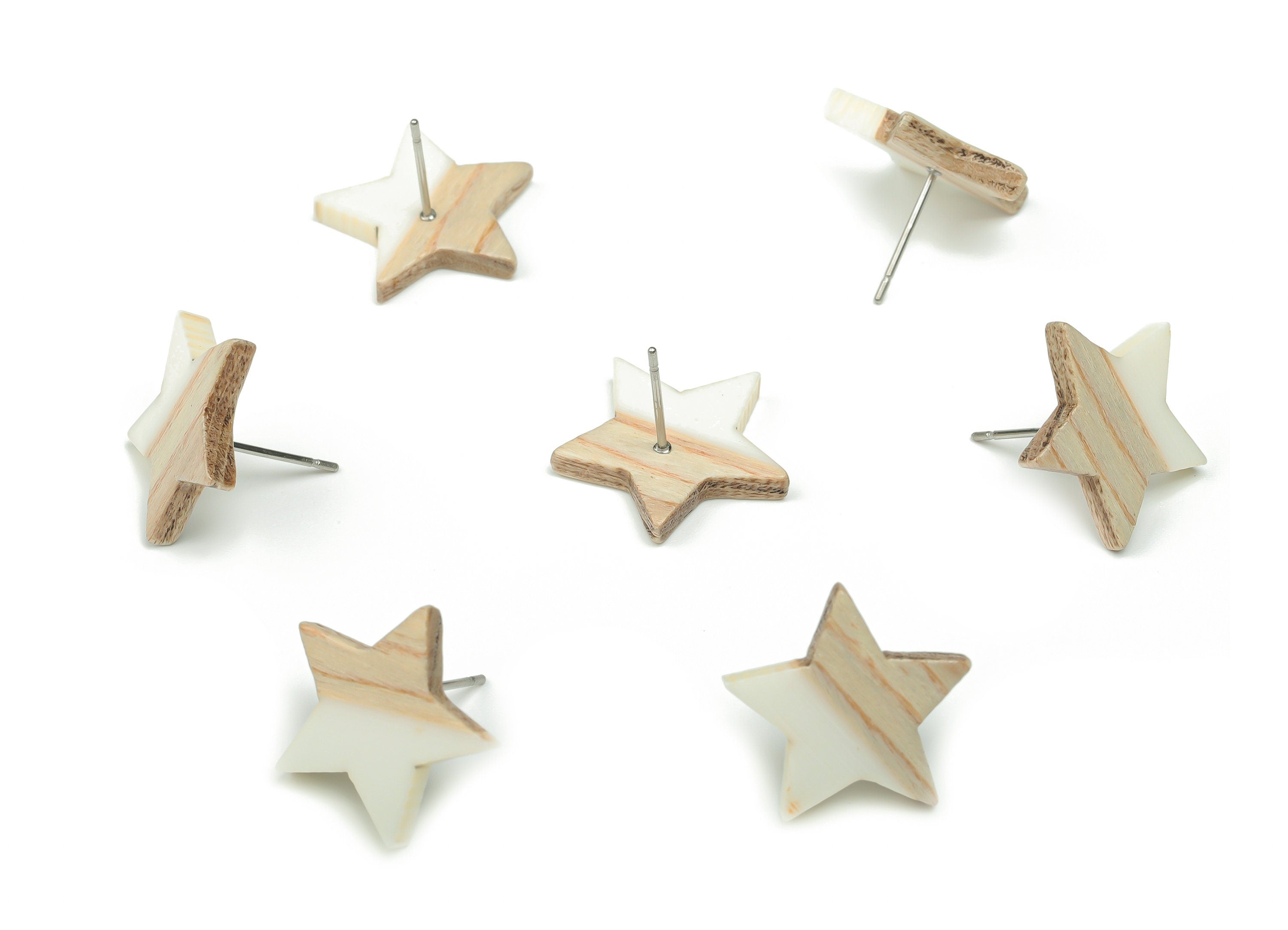 Plain Wood Star Earring Stud -  Resin Star Post - 316 Surgical Stainless Steel Stud - Jewelry Making Supplies - 18.17x17.06x3.4mm - BB1131B - DOMEDBAZAAR