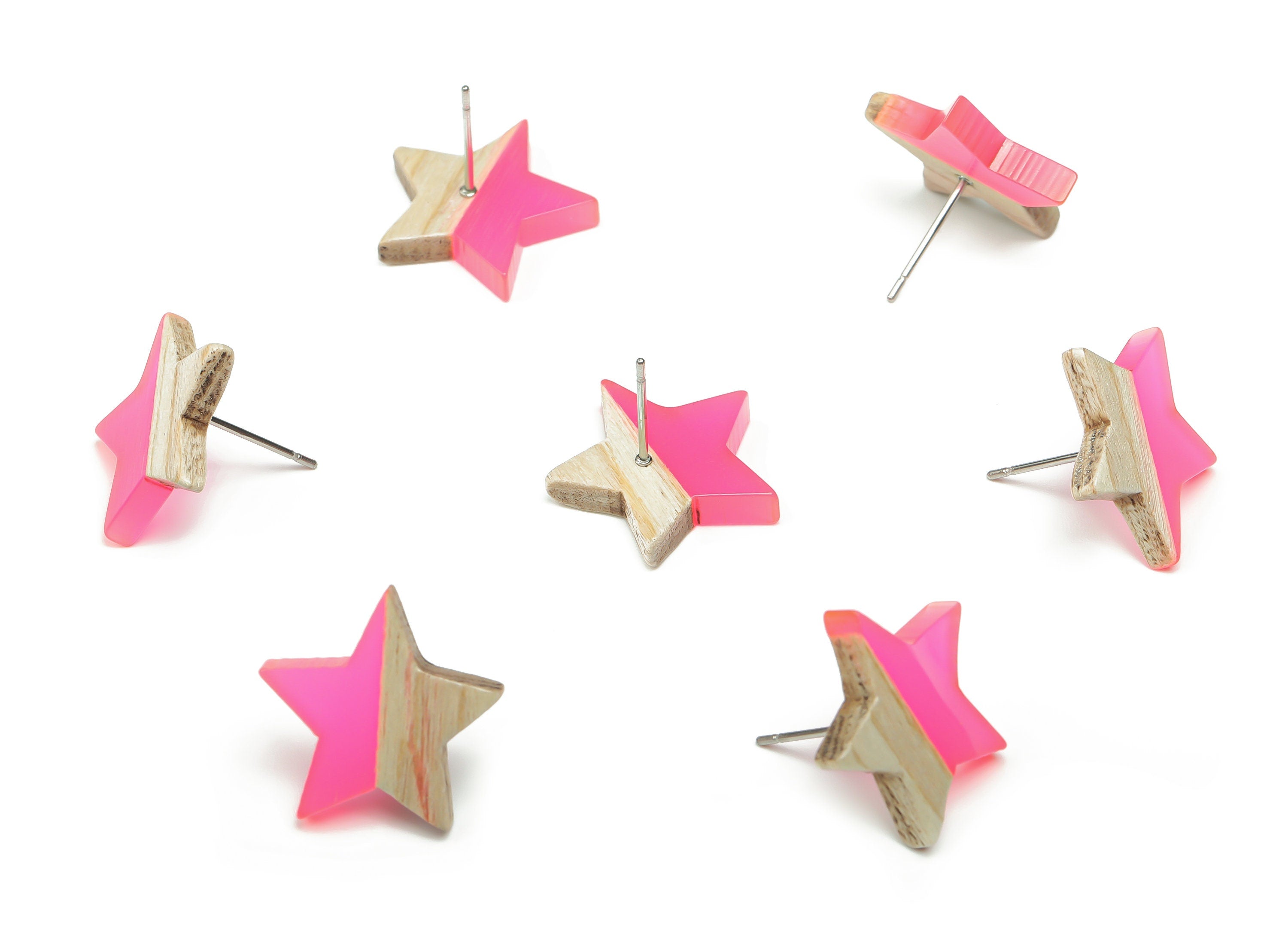 Plain Wood Star Earring Stud -  Resin Star Post - 316 Surgical Stainless Steel Stud - Jewelry Making Supplies - 18.17x17.06x3.4mm - BB1131C - DOMEDBAZAAR