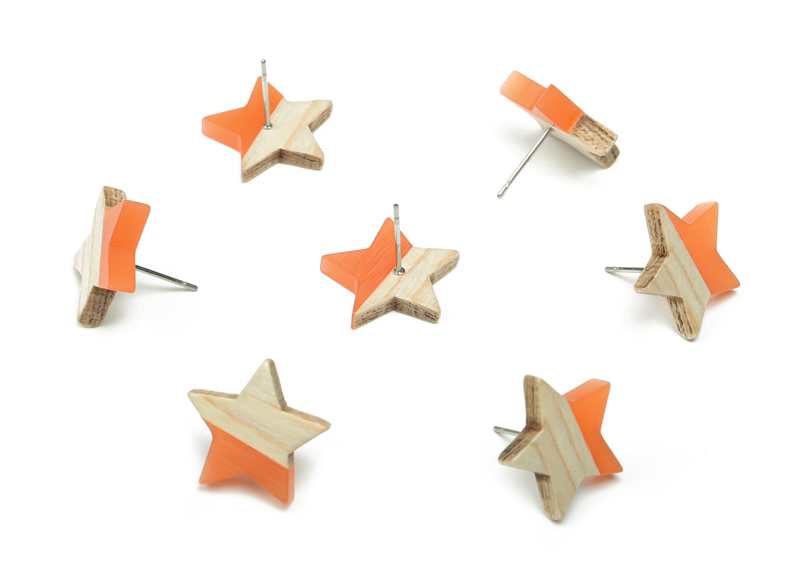 Plain Wood Star Earring Stud -  Resin Star Post - 316 Surgical Stainless Steel Stud - Jewelry Making Supplies - 18.17x17.06x3.4mm - BB1131E - DOMEDBAZAAR