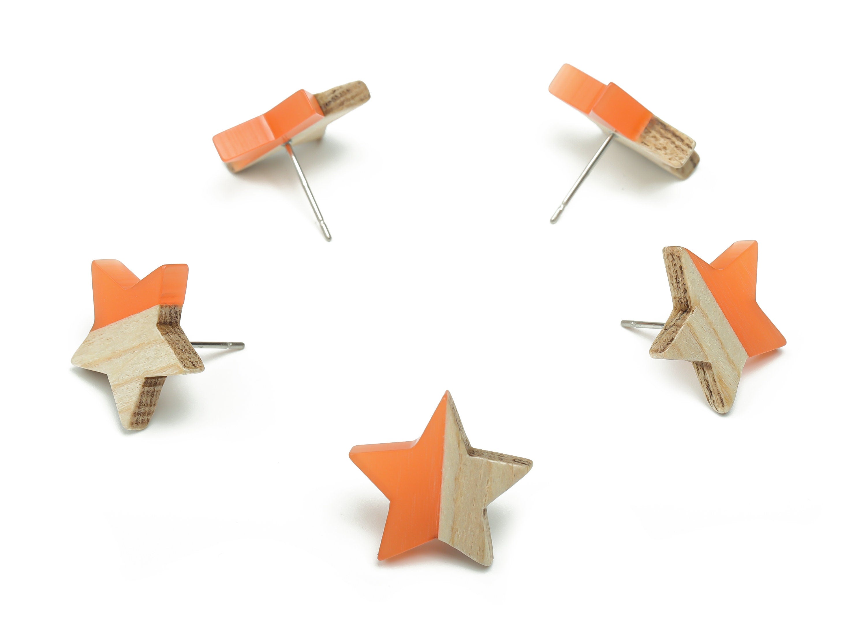 Plain Wood Star Earring Stud -  Resin Star Post - 316 Surgical Stainless Steel Stud - Jewelry Making Supplies - 18.17x17.06x3.4mm - BB1131E - DOMEDBAZAAR