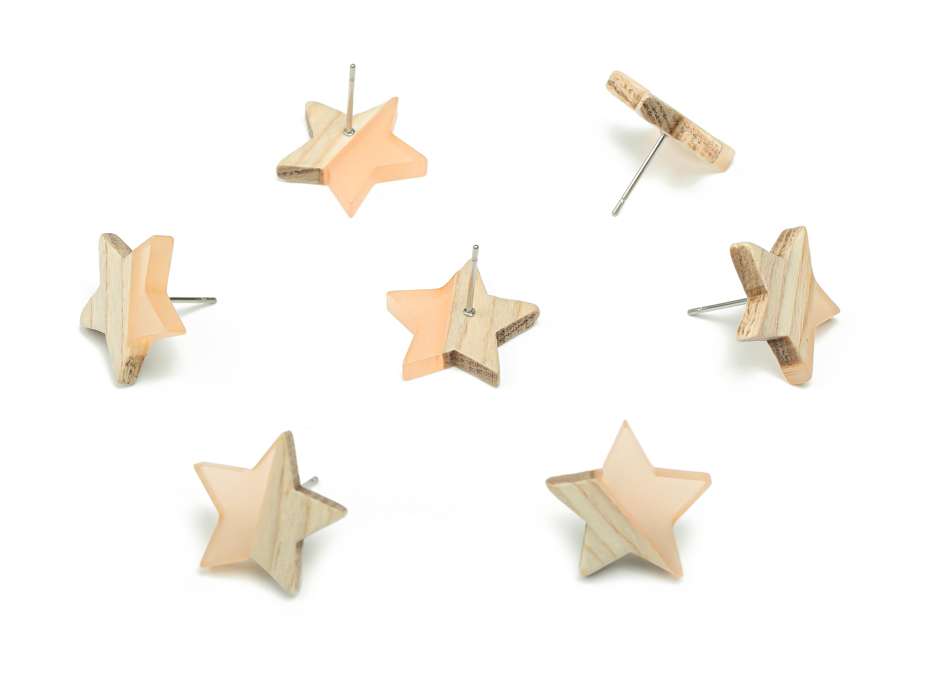 Plain Wood Star Earring Stud -  Resin Star Post - 316 Surgical Stainless Steel Stud - Jewelry Making Supplies - 18.17x17.06x3.4mm - BB1131J - DOMEDBAZAAR
