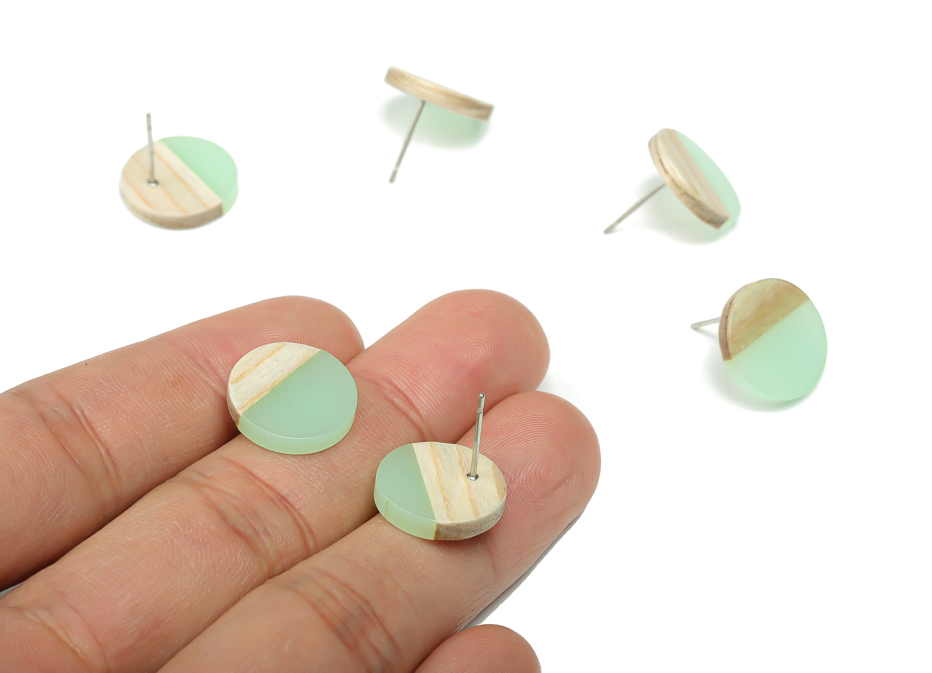 Plain Wood Round Earring Stud - Resin Circle Earring Post - 316 Surgical Stainless Steel Stud - Jewelry Supplies - 15.1x15.1x3.6mm - BB1132E - DOMEDBAZAAR
