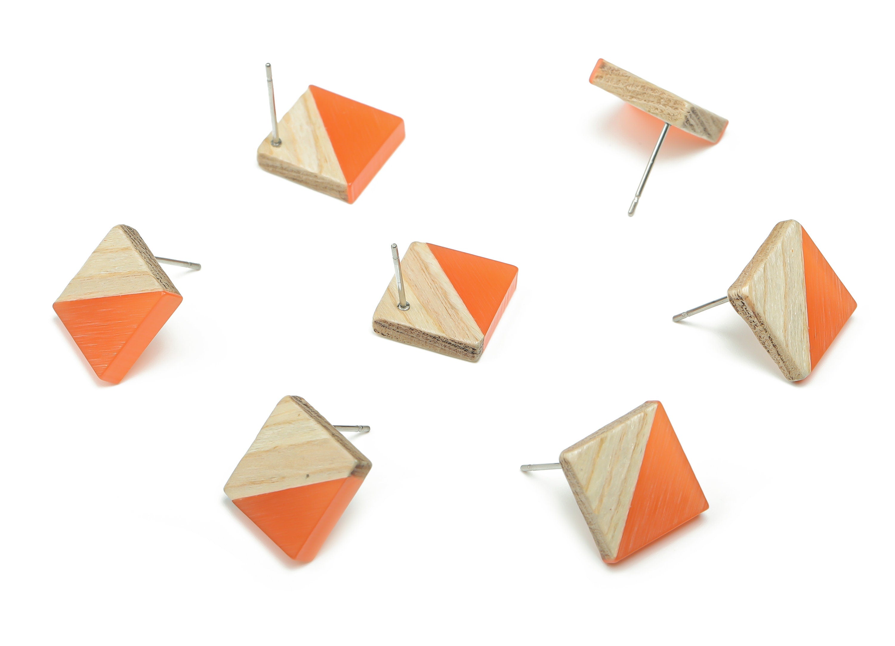 Plain Wood Square Earring Stud - Resin Square Post - 316 Surgical Stainless Steel Stud - Jewelry Supplies - 12.81x12.74x2.96mm - BB1134D - DOMEDBAZAAR