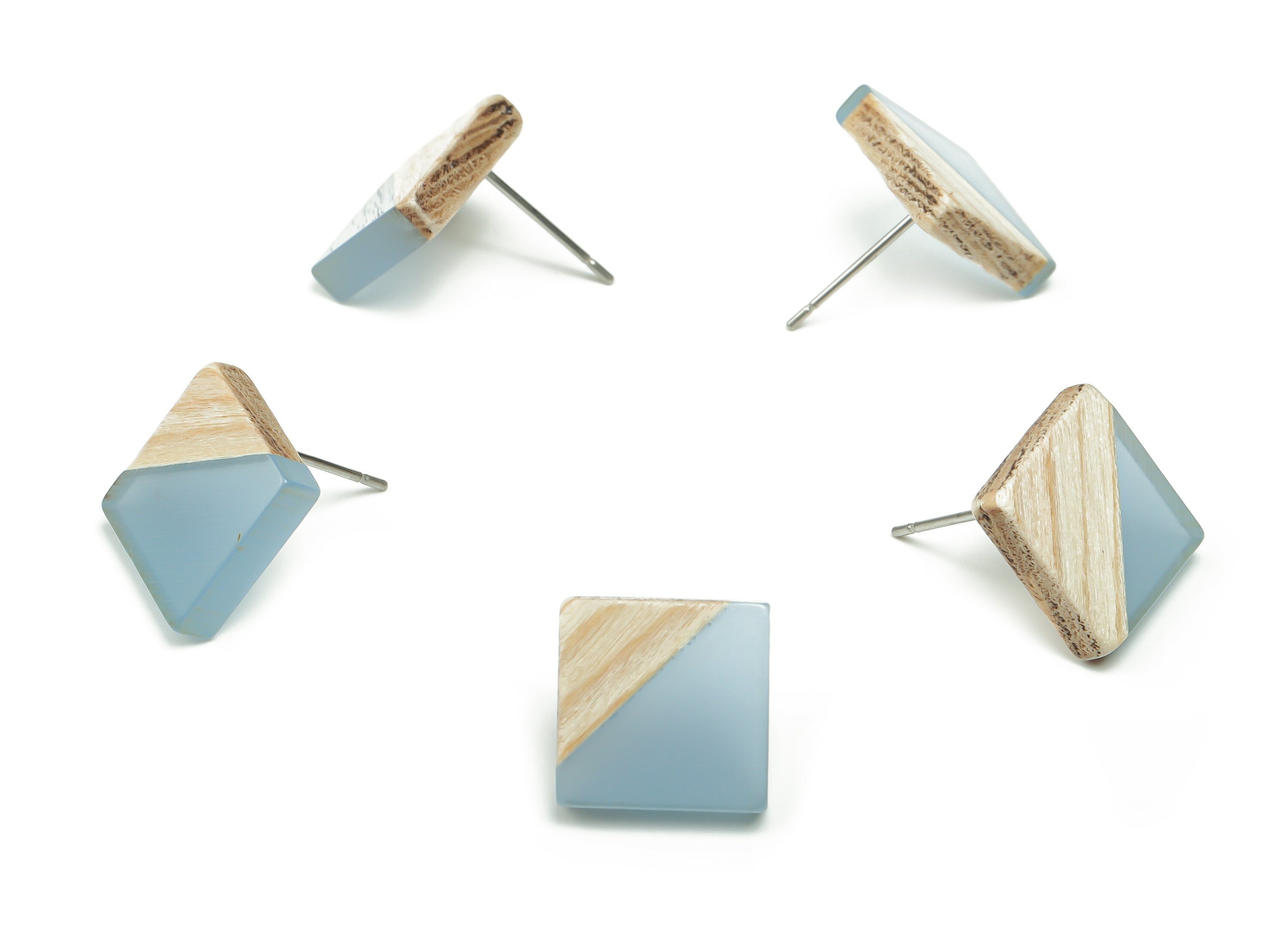Plain Wood Square Earring Stud - Resin Square Post - 316 Surgical Stainless Steel Stud - Jewelry Supplies - 12.81x12.74x2.96mm - BB1134M - DOMEDBAZAAR