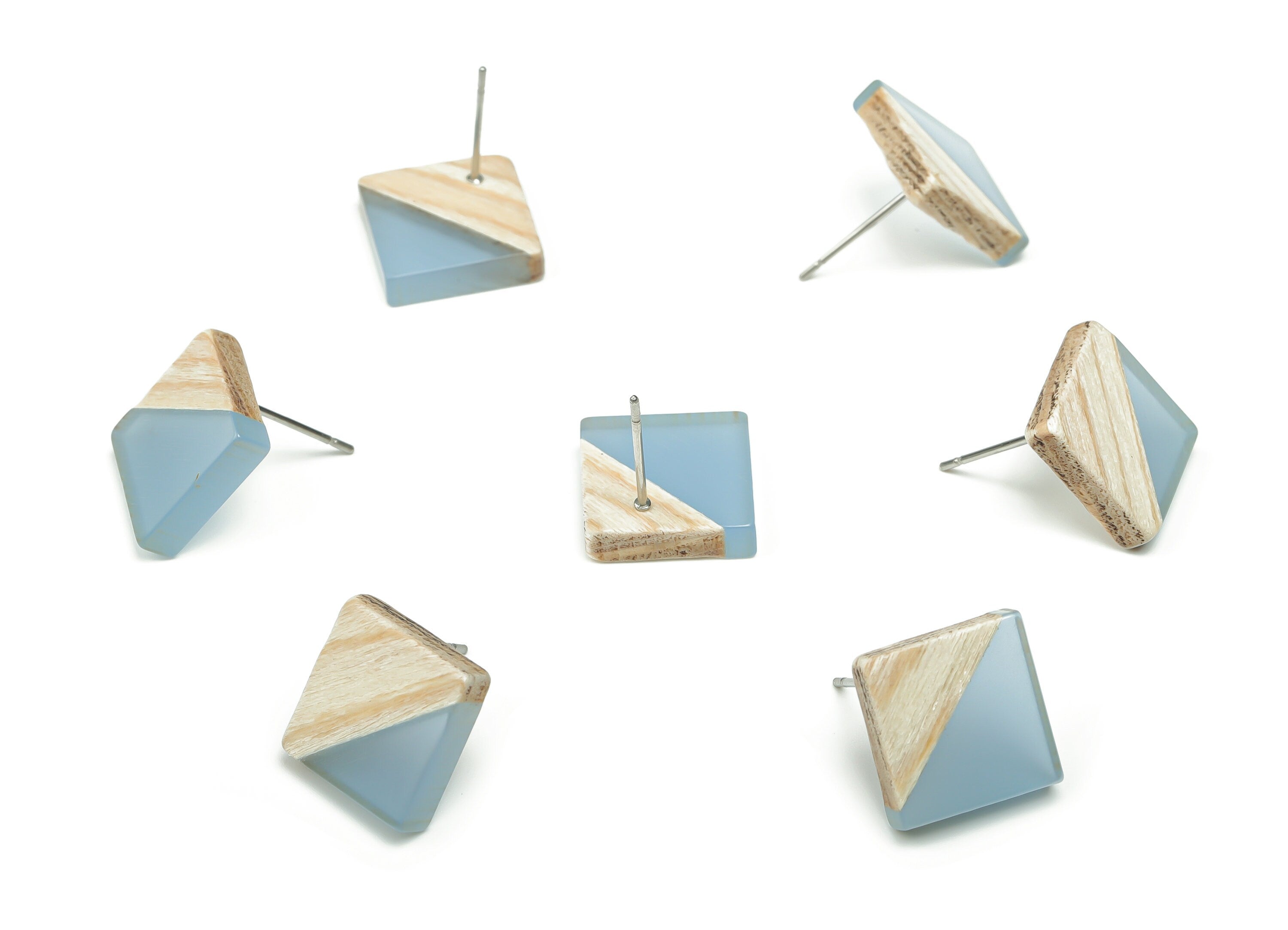 Plain Wood Square Earring Stud - Resin Square Post - 316 Surgical Stainless Steel Stud - Jewelry Supplies - 12.81x12.74x2.96mm - BB1134M - DOMEDBAZAAR