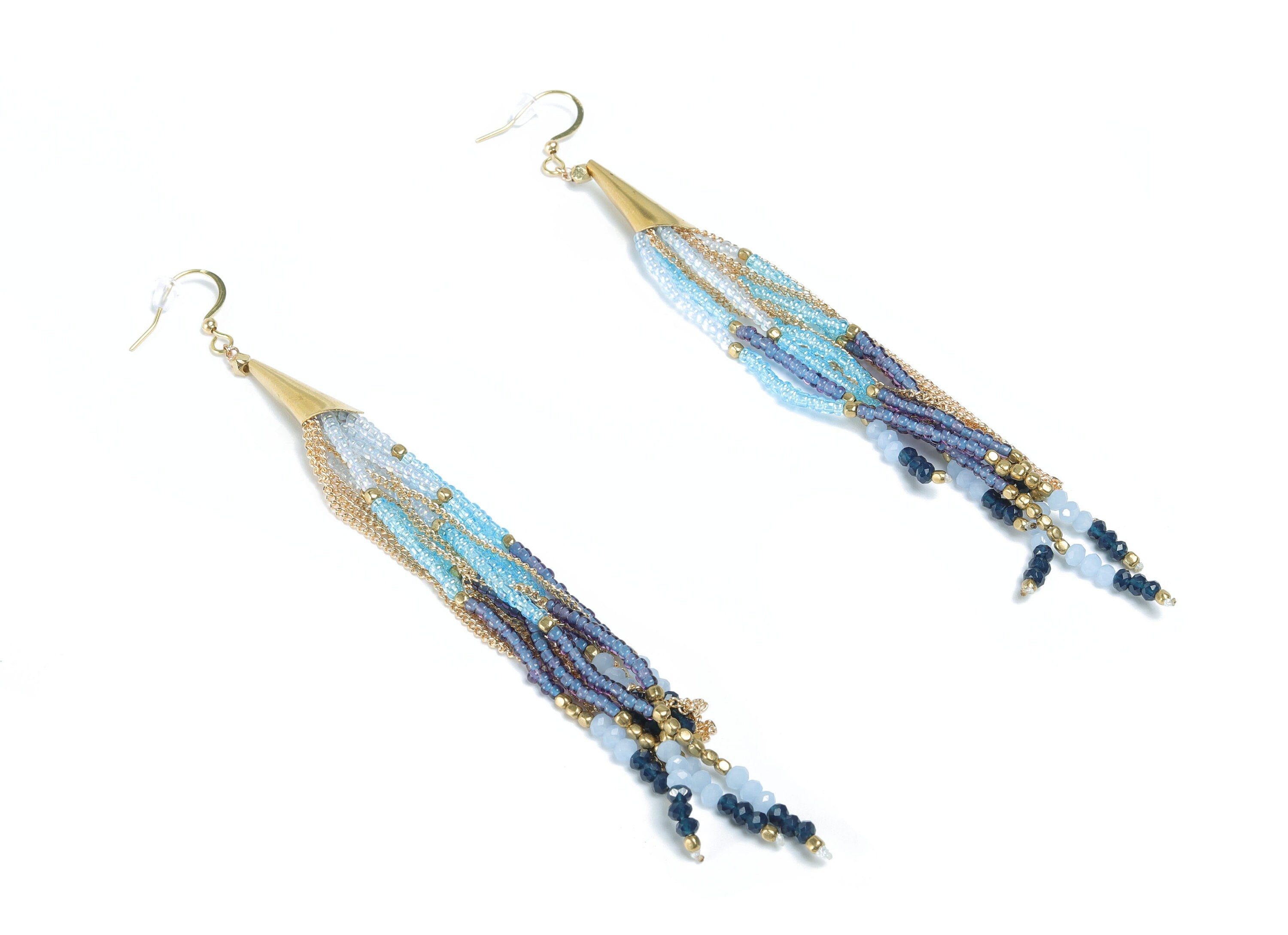 Glass Beaded Tassel Earrings - Handmade Glass Beaded Earring Tassel With Brass Cap - Japanese Seed Beads - Boho Charm - 118x7.03mm - TH1073A - DOMEDBAZAAR