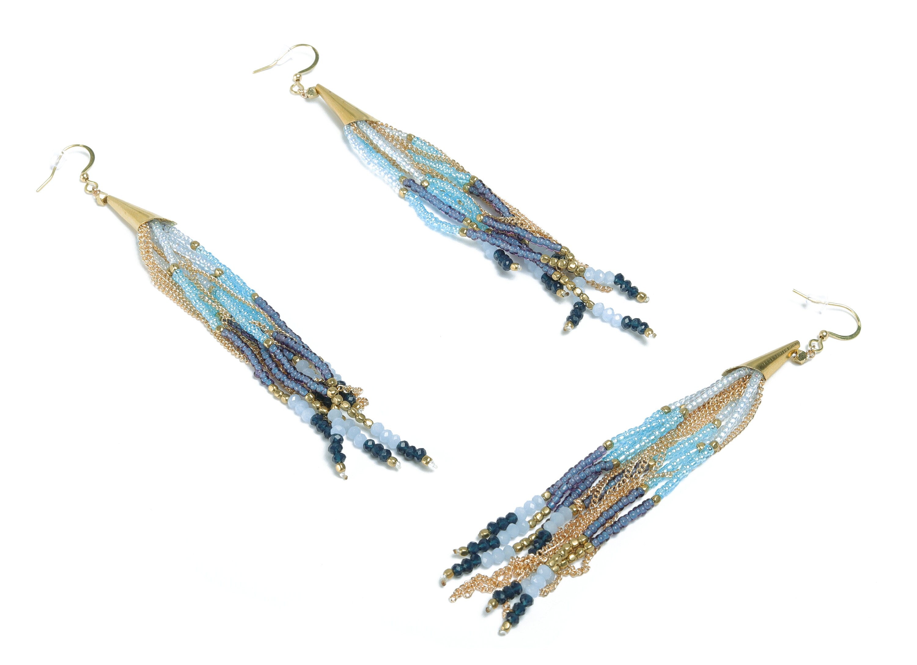Glass Beaded Tassel Earrings - Handmade Glass Beaded Earring Tassel With Brass Cap - Japanese Seed Beads - Boho Charm - 118x7.03mm - TH1073A - DOMEDBAZAAR
