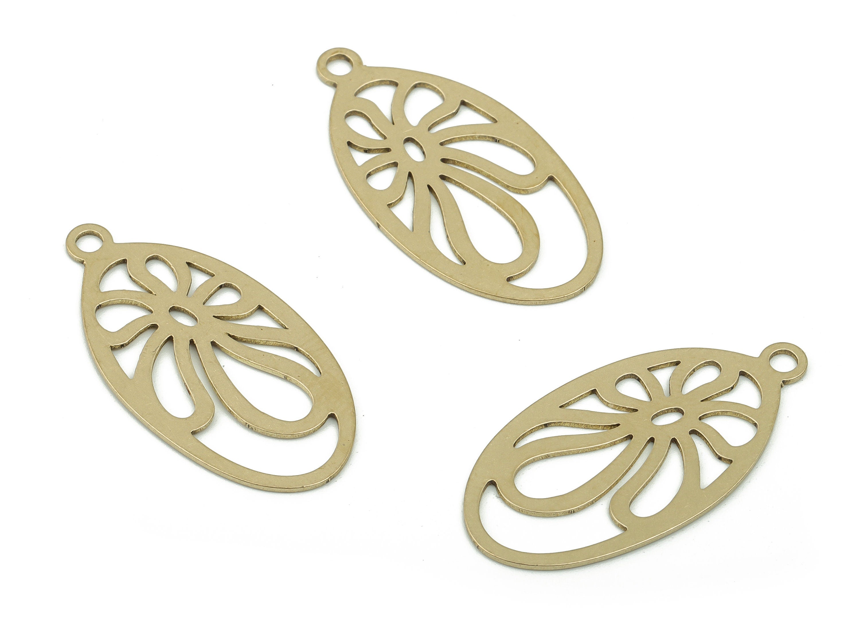 Oval Brass Charms - Brass Oval Palm Tree Earring Charms - Raw Brass Geometrical Charm - Jewelry Making Supplies -29.96x14.98x0.65mm- PP4839 - DOMEDBAZAAR