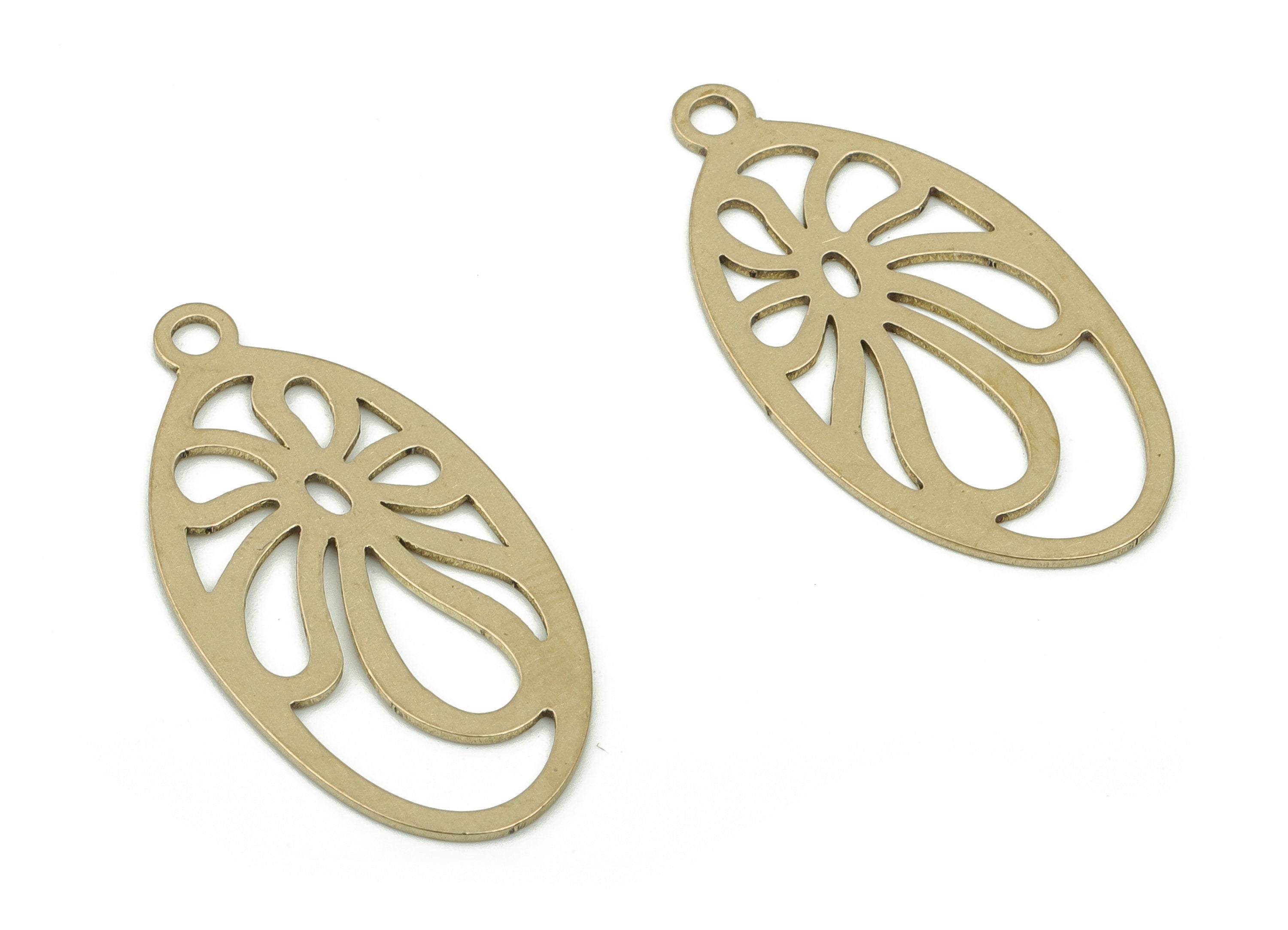 Oval Brass Charms - Brass Oval Palm Tree Earring Charms - Raw Brass Geometrical Charm - Jewelry Making Supplies -29.96x14.98x0.65mm- PP4839 - DOMEDBAZAAR