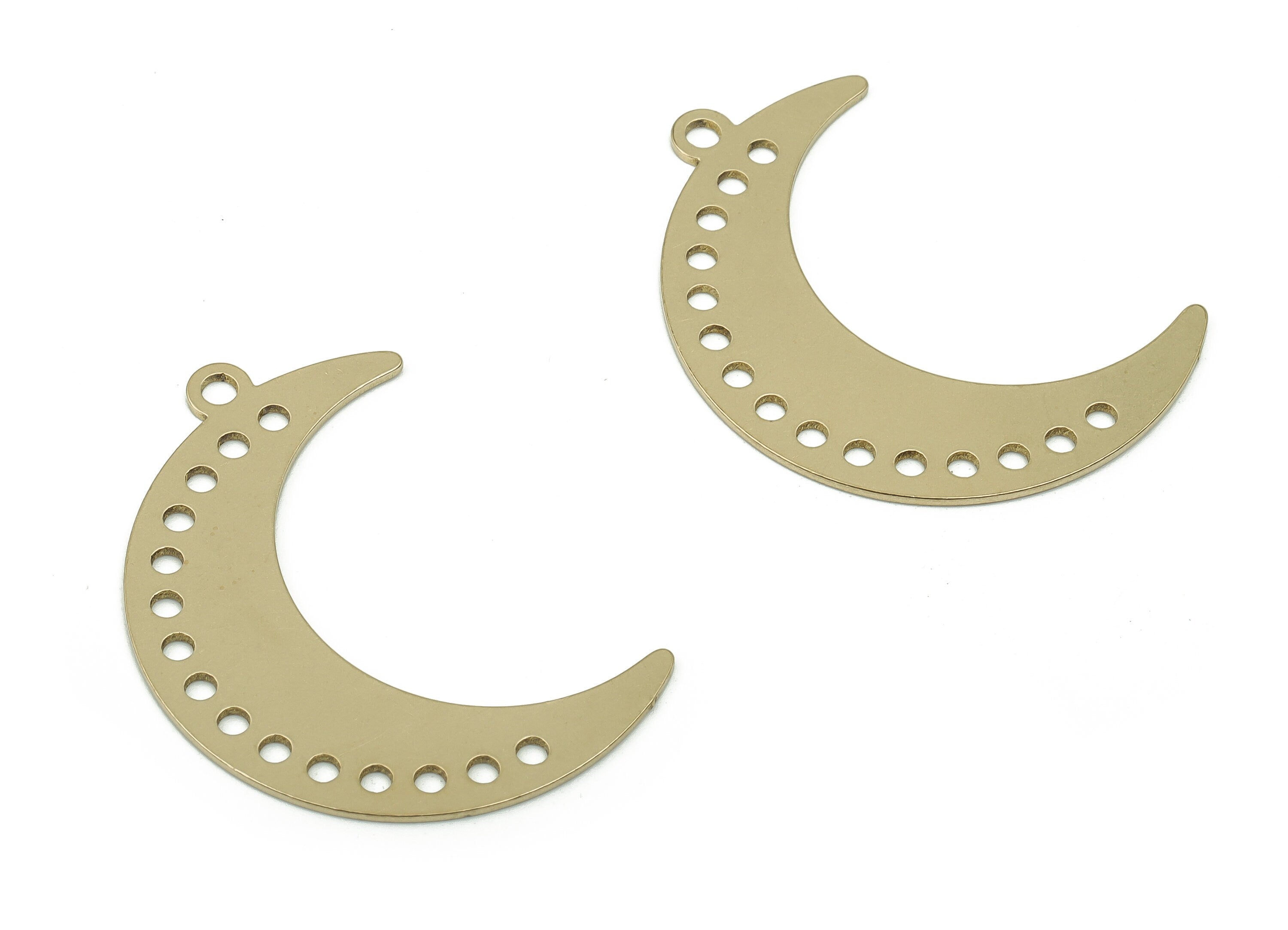Brass Crescent Earring Connector - Raw Brass Moon Charms and Pendant - Jewelry Making Supplies - 34.58x23.57x0.72mm - PPA0155 - DOMEDBAZAAR