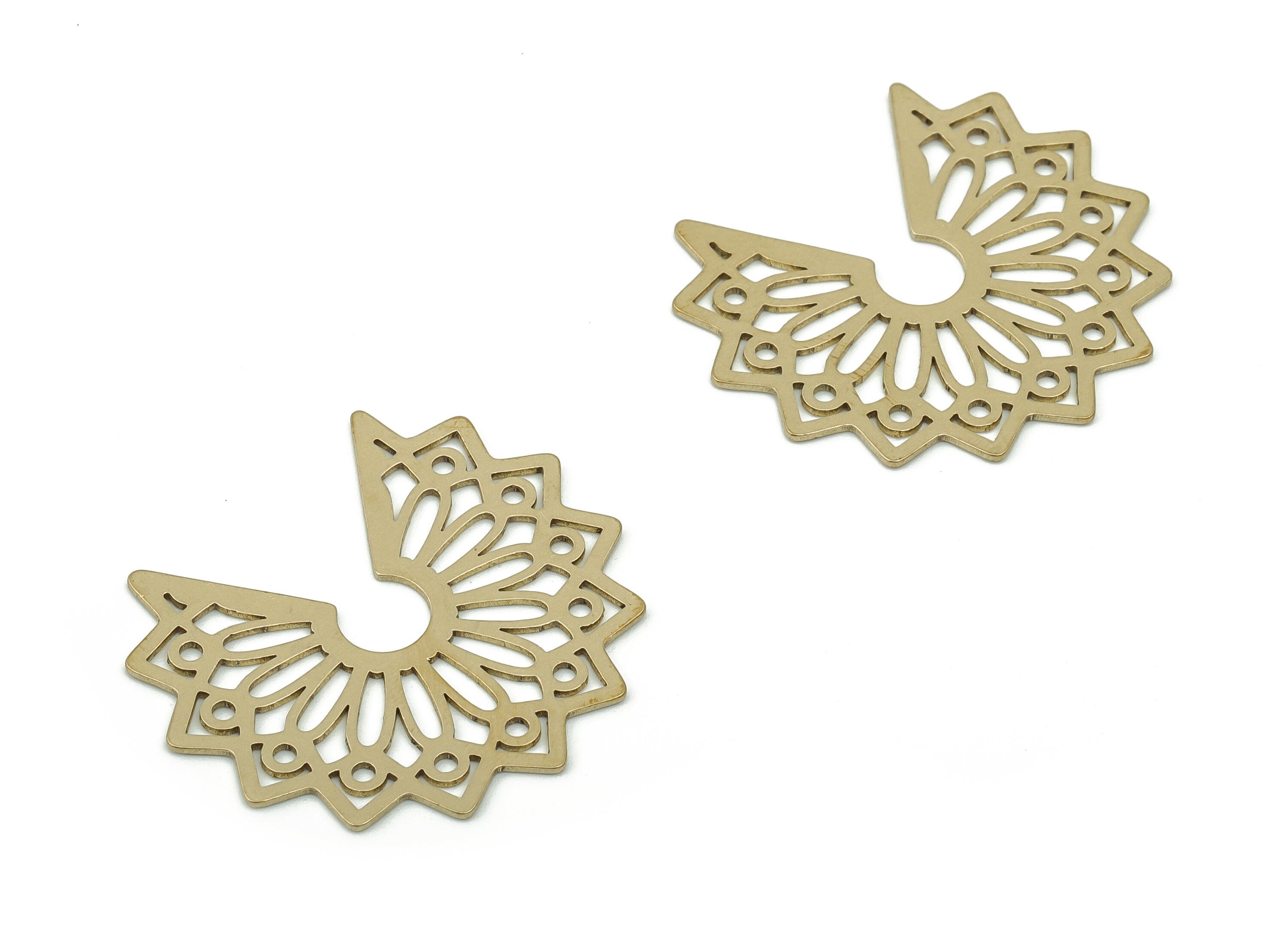 Raw Brass Flower Earrings Charm - Brass Flower Pendant Charm - Flower Earring Connector - Brass Connector Charm -29.83x27.19x0.64mm- PP4838 - DOMEDBAZAAR