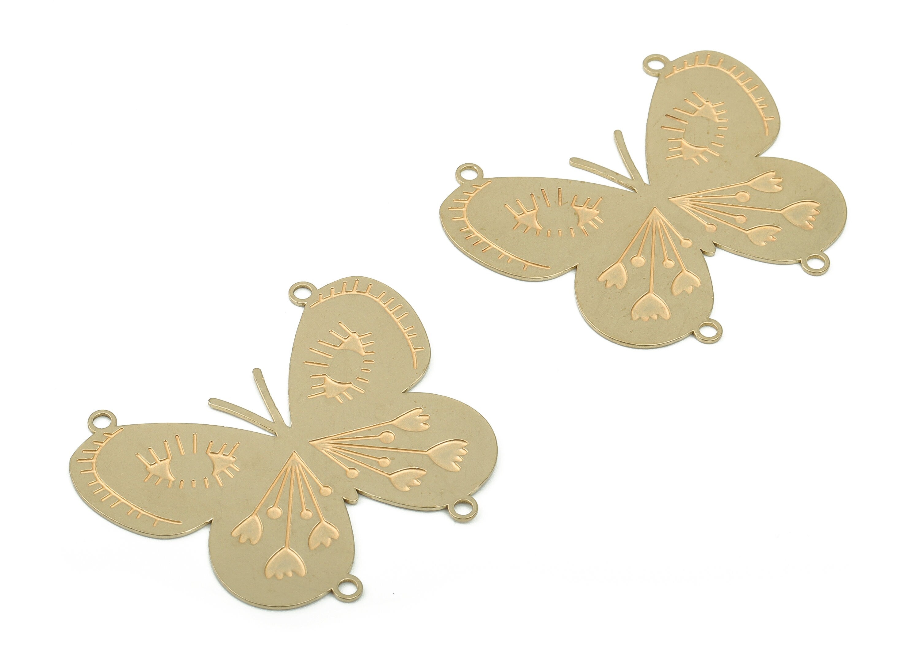 Brass Butterfly Earring Connectors - Raw Brass Flower Eye Charms and Pendant - DIY Jewelry Making Supplies - 39.81x33.78x0.58mm - PPA0047 - DOMEDBAZAAR