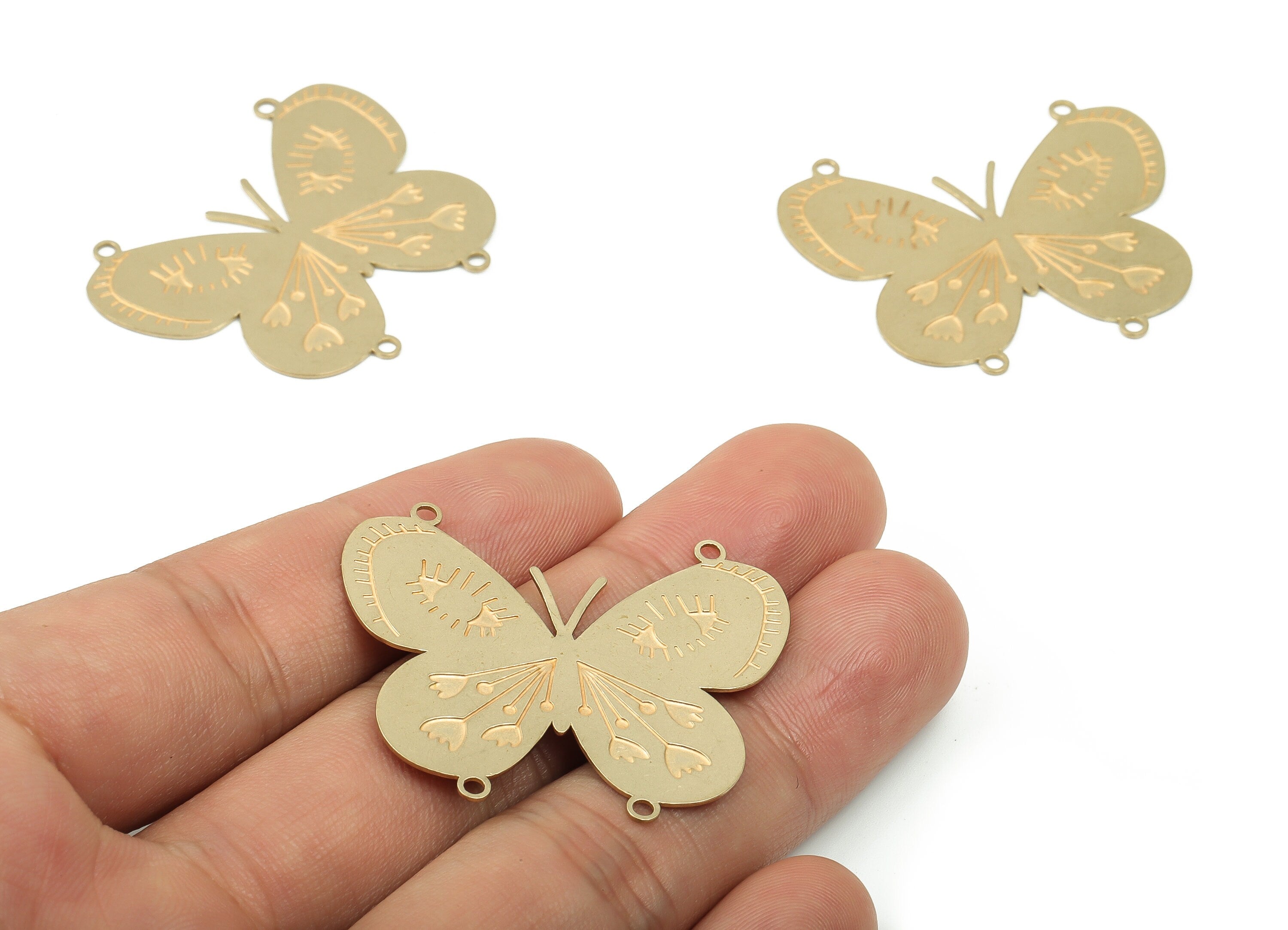 Brass Butterfly Earring Connectors - Raw Brass Flower Eye Charms and Pendant - DIY Jewelry Making Supplies - 39.81x33.78x0.58mm - PPA0047 - DOMEDBAZAAR