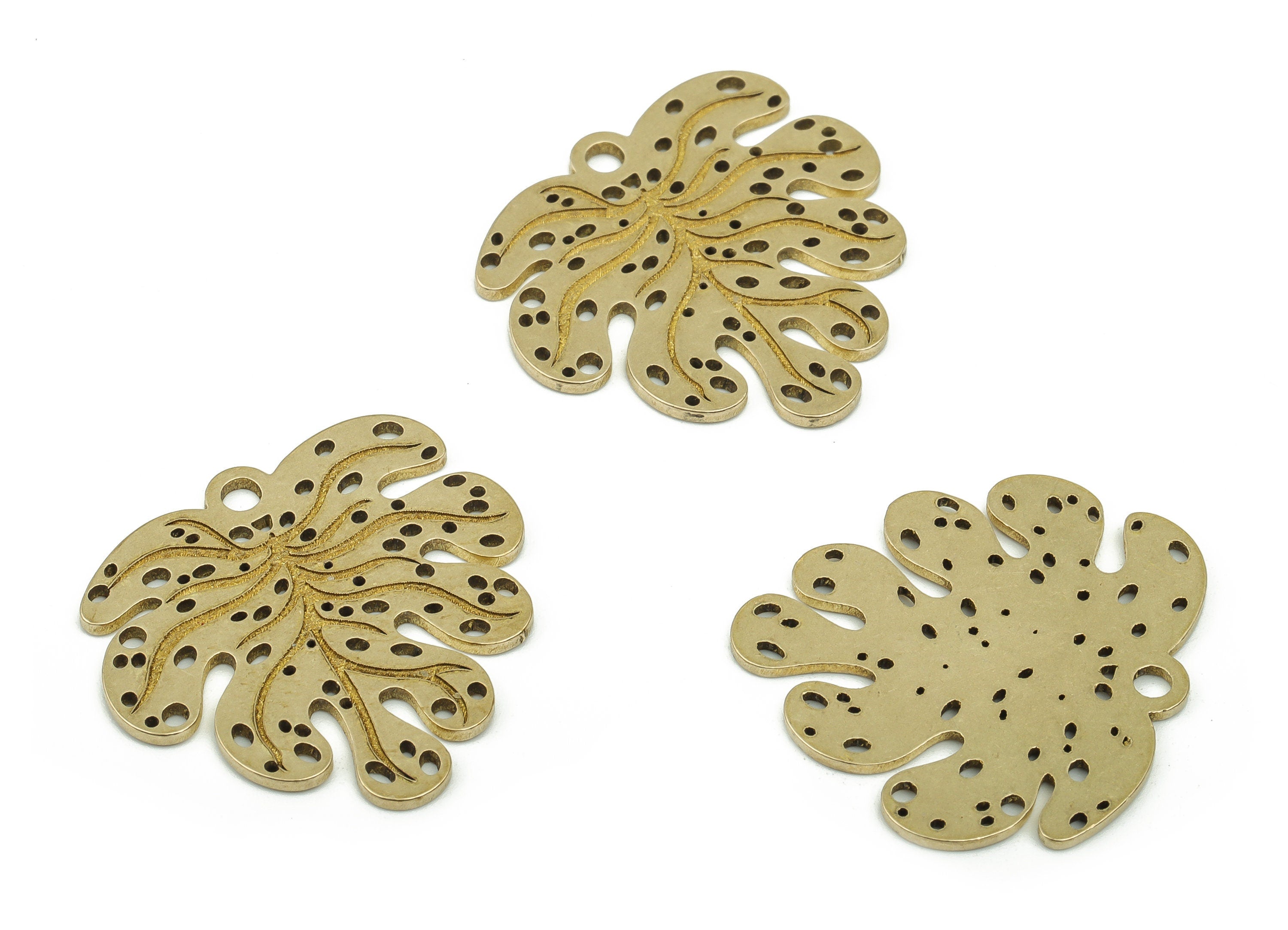Brass Monstera Leaf Earring Charms - Raw Brass Leaf Monstera Pendant - DIY Jewelry Making Supplies - 24.78x23.66x0.96mm - PPA6268B - DOMEDBAZAAR