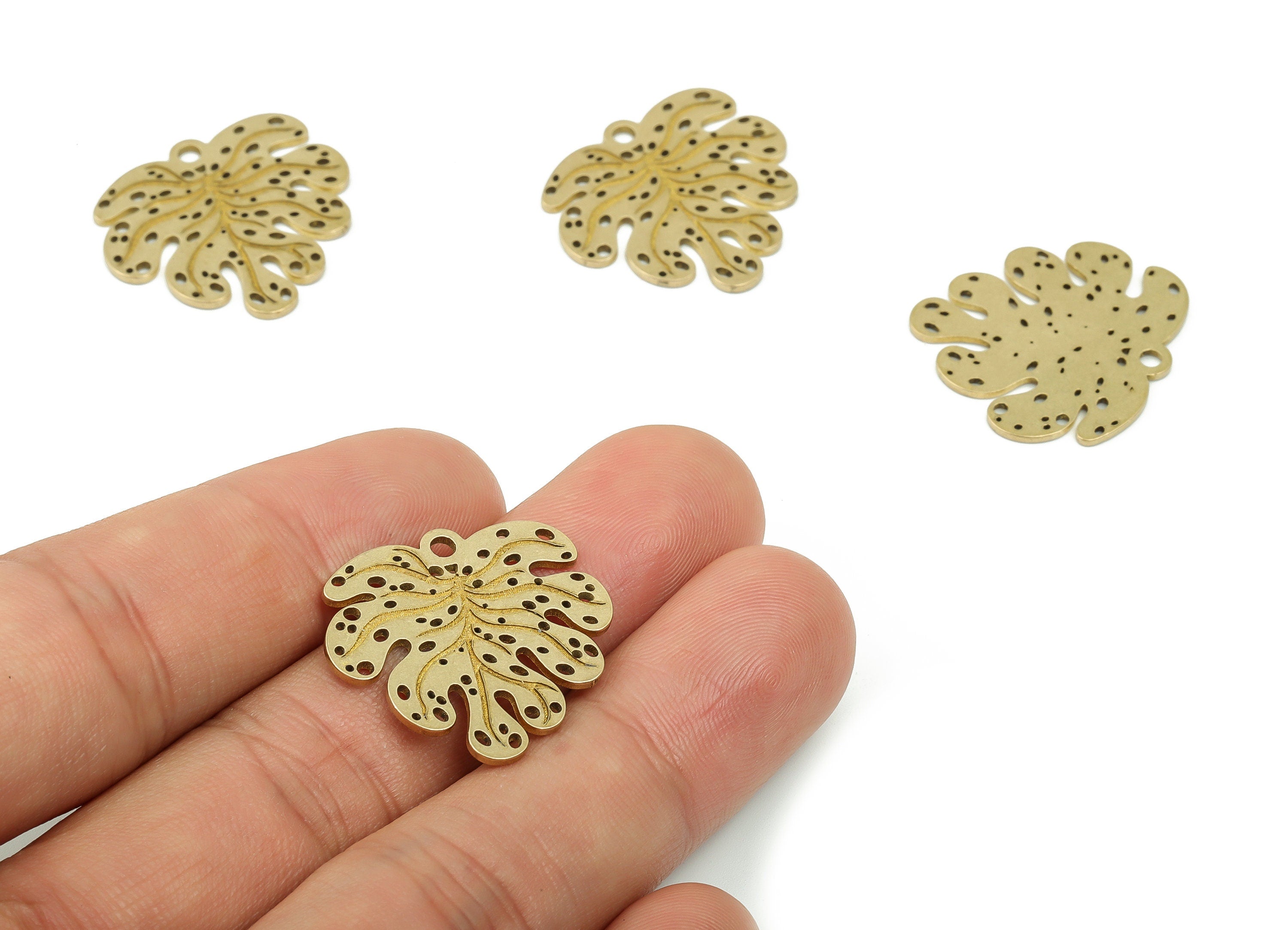 Brass Monstera Leaf Earring Charms - Raw Brass Leaf Monstera Pendant - DIY Jewelry Making Supplies - 24.78x23.66x0.96mm - PPA6268B - DOMEDBAZAAR