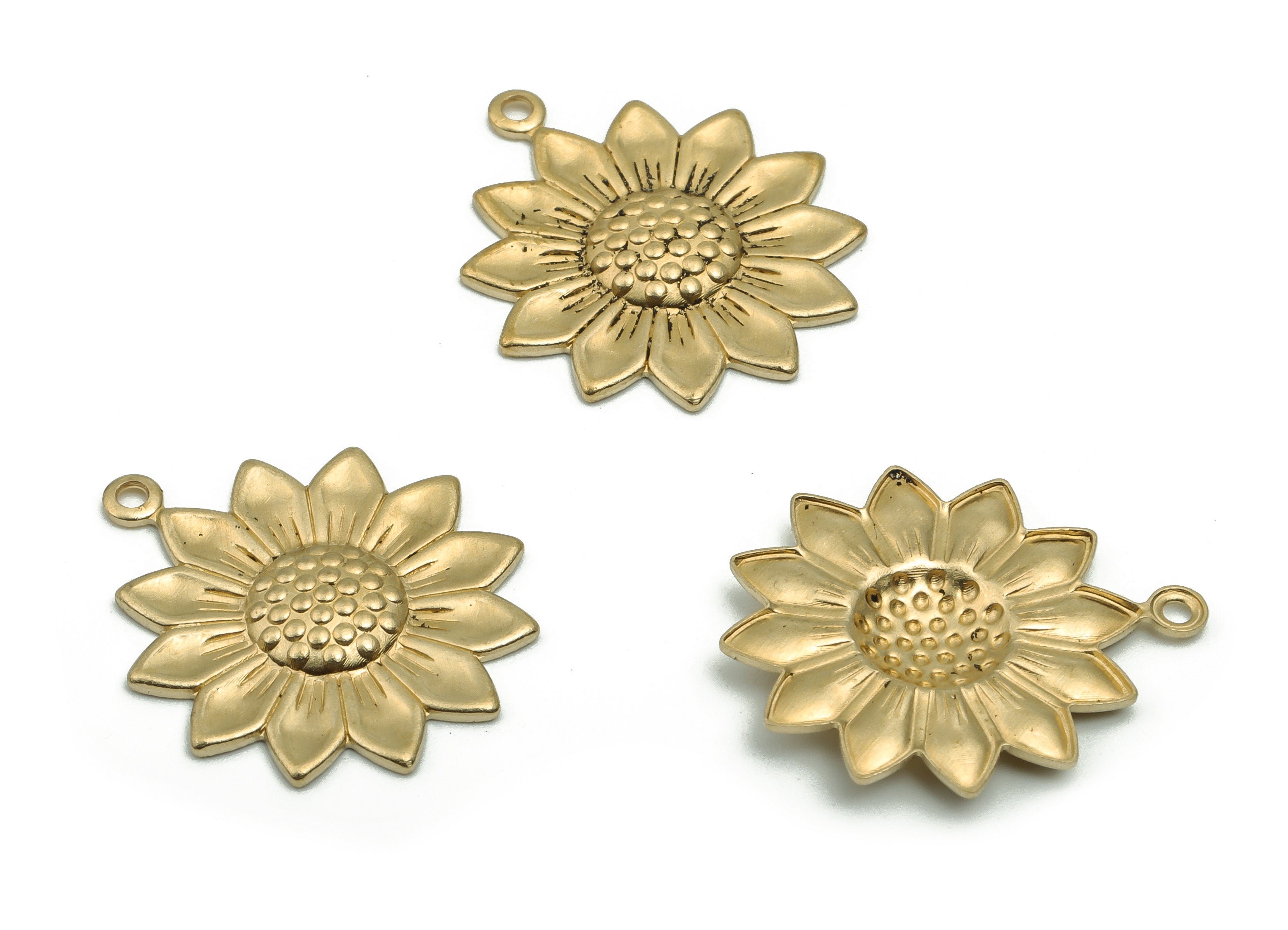 Brass Sunflower Earring Charms - Raw Brass Daisy Pendant - Jewelry Making Supplies - 21.63x18.16x1.93mm - PP4829 - DOMEDBAZAAR