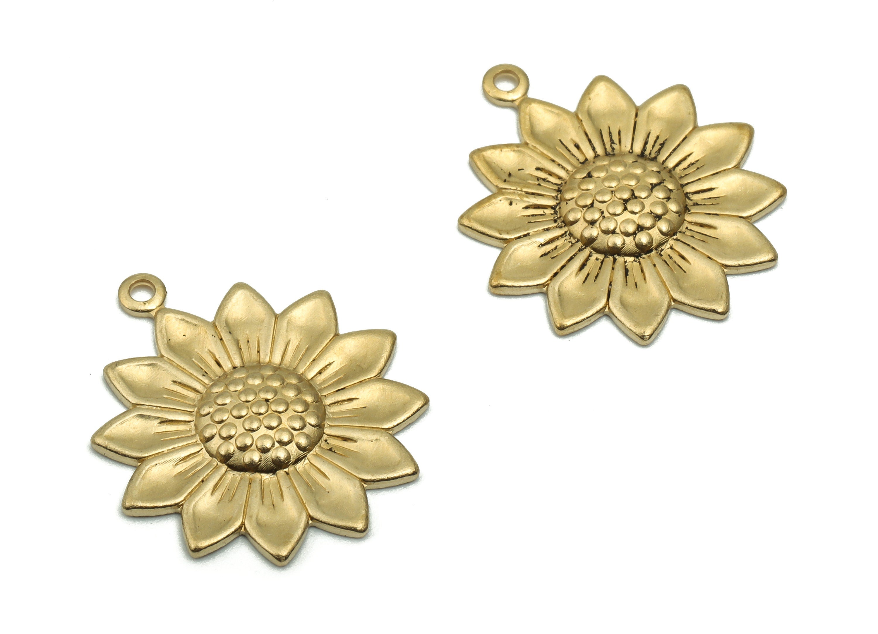 Brass Sunflower Earring Charms - Raw Brass Daisy Pendant - Jewelry Making Supplies - 21.63x18.16x1.93mm - PP4829 - DOMEDBAZAAR