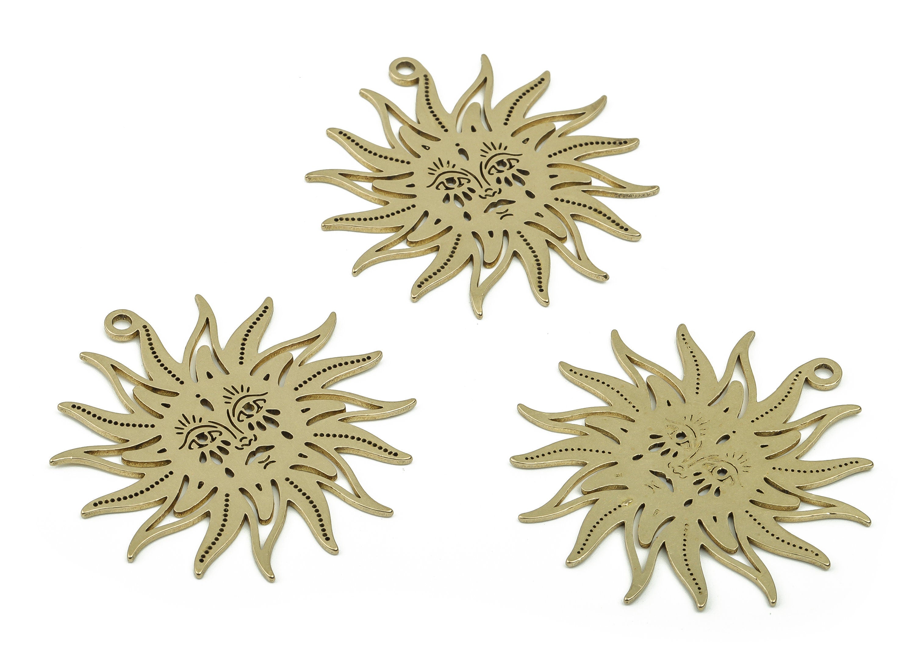 Brass Sun Face Charm - Raw Brass Sun Pendant Charm - Brass Sunburst Charm - Laser Cut Charm - Celestial Charm -39.86x39.12x0.93mm- PPZ0041 - DOMEDBAZAAR