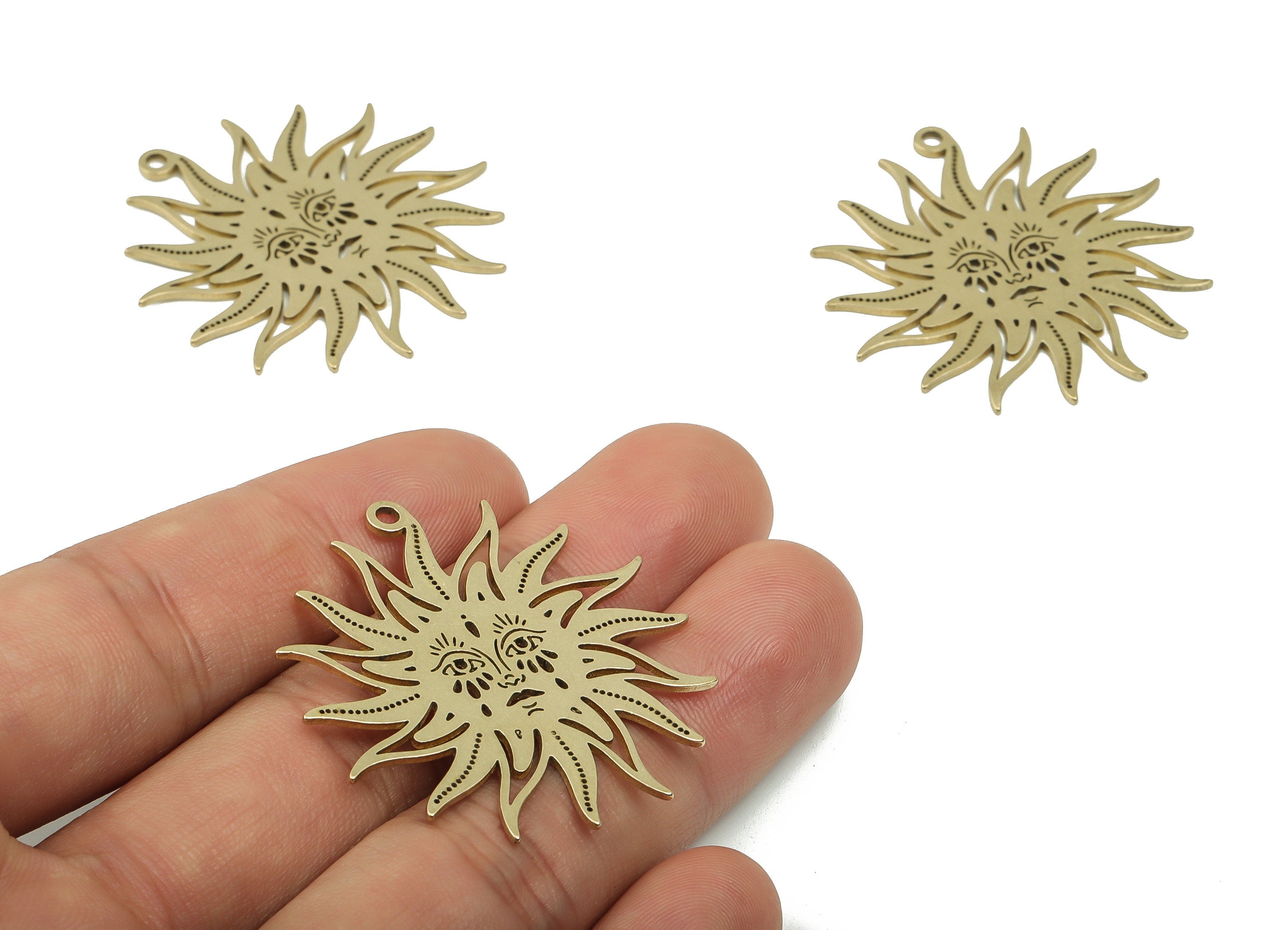 Brass Sun Face Charm - Raw Brass Sun Pendant Charm - Brass Sunburst Charm - Laser Cut Charm - Celestial Charm -39.86x39.12x0.93mm- PPZ0041 - DOMEDBAZAAR