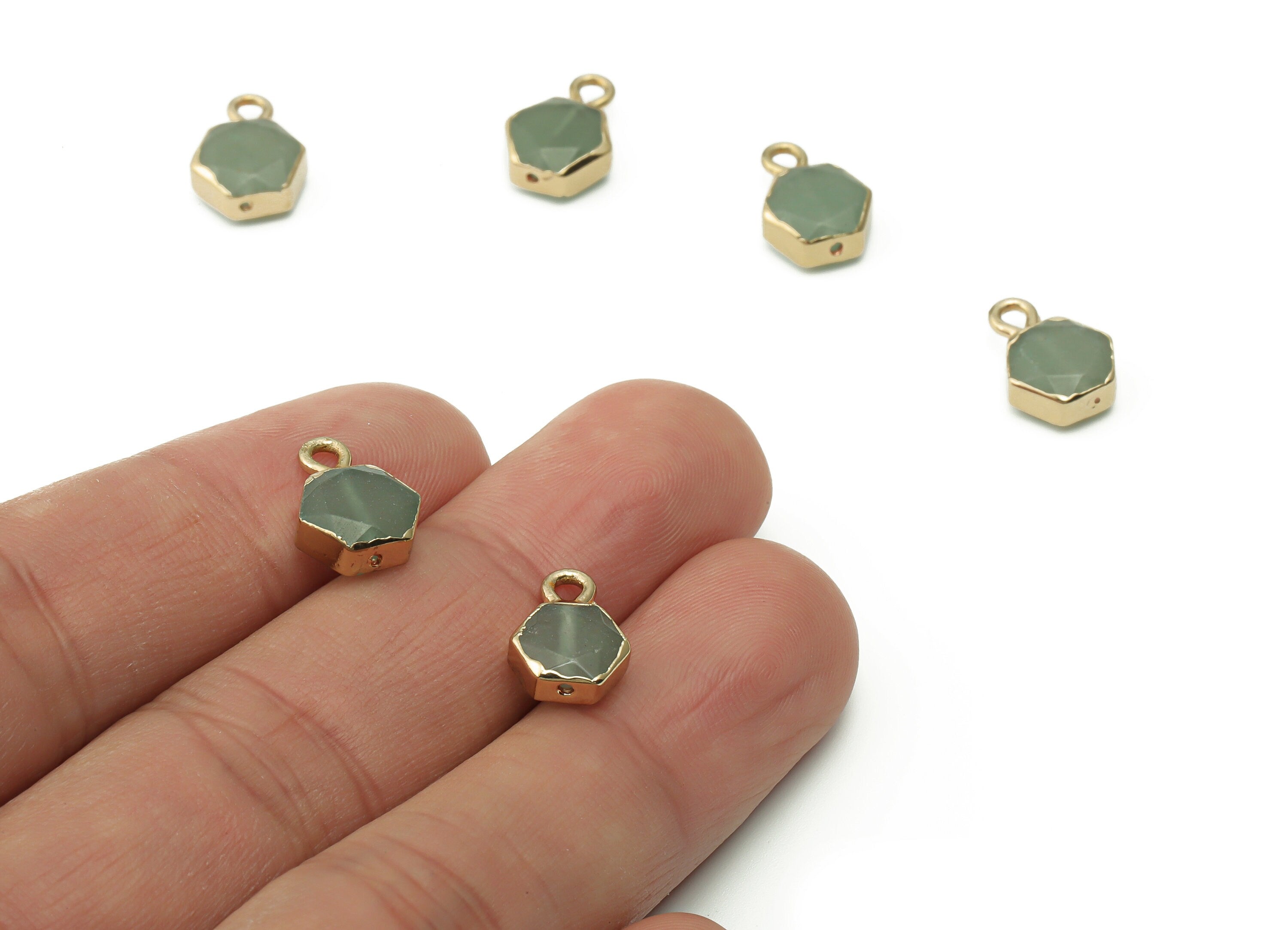 Aventurine Hexagon Charms - Brass Hexagon Pendant - Natural Stone - Gold Tone Plated Brass – Jewelry Supplies - 11.7x8.4x4mm – NS1545 - DOMEDBAZAAR