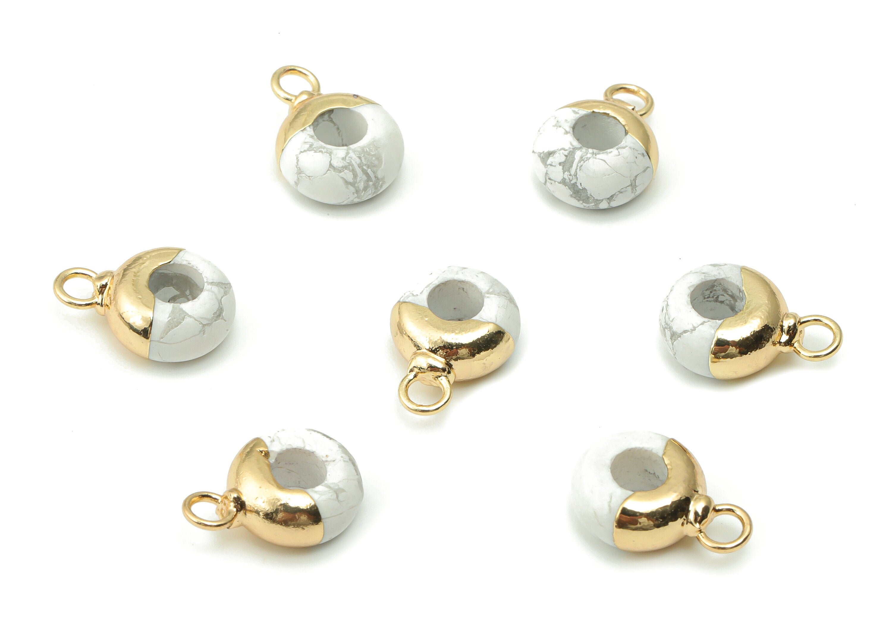 White Turquoise Circle Charms - Brass Hoop Pendant - Natural Stone - Gold Tone Plated Brass – Jewelry Supplies - 14.01x9.93x5mm – NS1550A - DOMEDBAZAAR