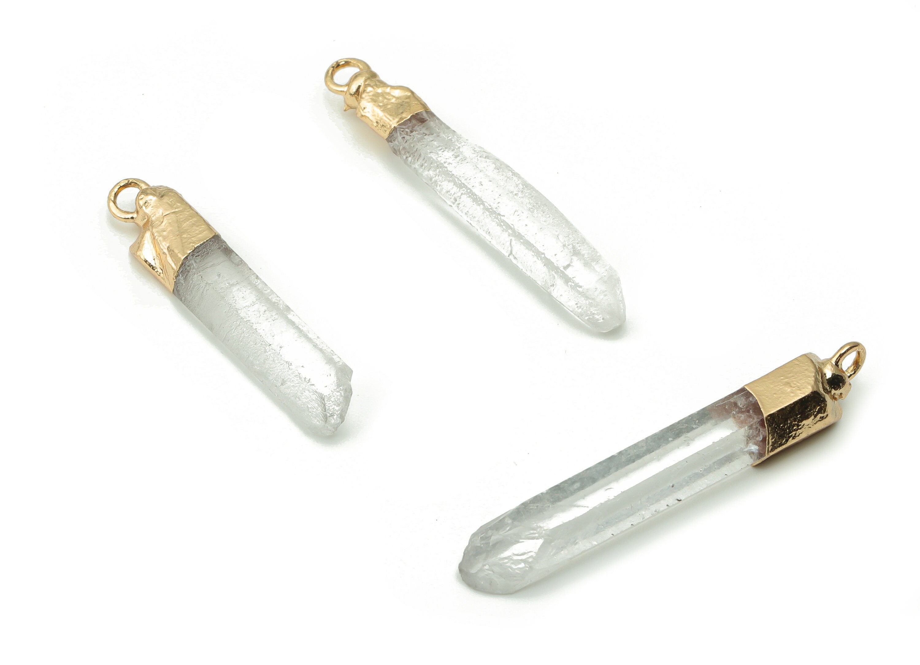 Rock Crystal Spike Charms - Brass Strip Pendant - Natural Stone - Gold Tone Plated Brass – Jewelry Supplies - 40.42x5.97x4.99mm – NS1548 - DOMEDBAZAAR