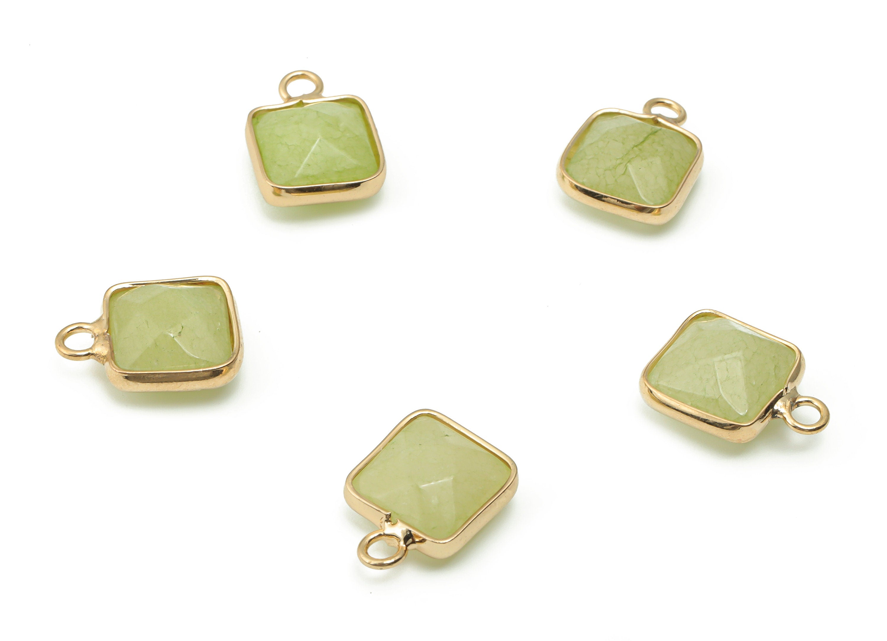 Jade Square Earring Charms - Brass Square Pendant - Natural Stone - Gold Tone Plated Brass – Jewelry Supplies - 15.84x12.05x6.47mm – NS1547 - DOMEDBAZAAR