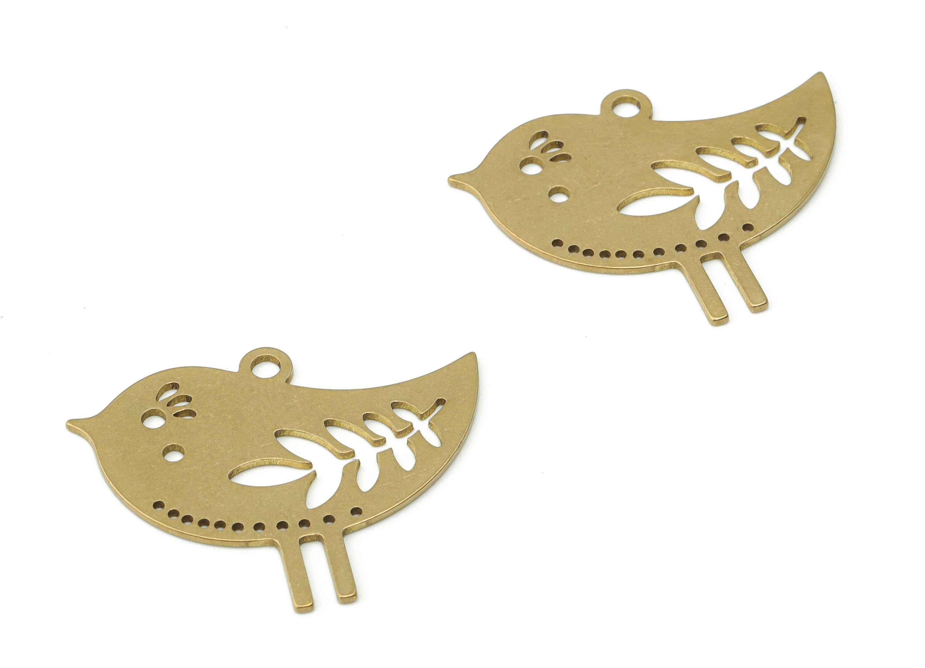 Brass Chick Branch Earring Charms - Raw Brass Branch Chick Pendant - Jewelry Making Supplies - 29.8x23.86x0.66mm - PPA0393 - DOMEDBAZAAR
