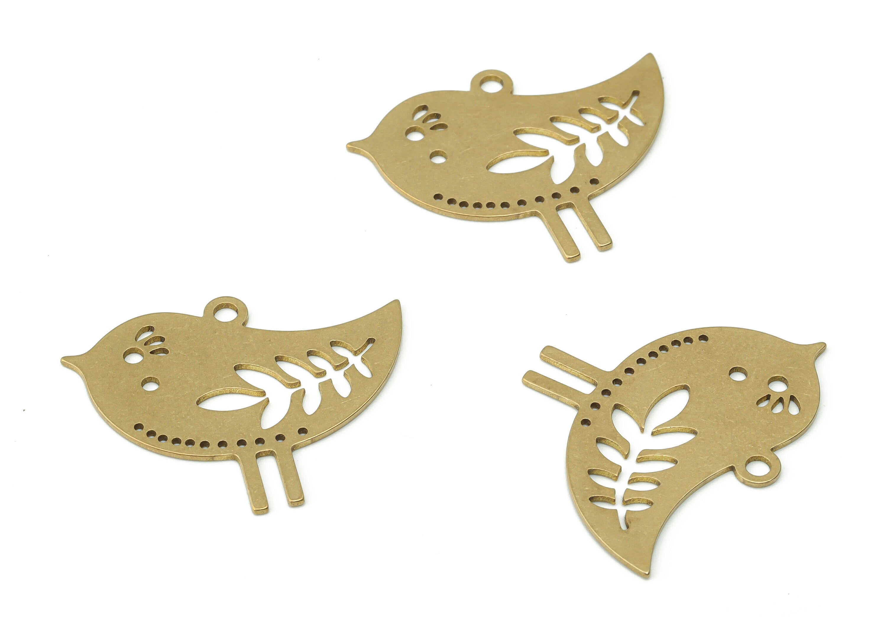Brass Chick Branch Earring Charms - Raw Brass Branch Chick Pendant - Jewelry Making Supplies - 29.8x23.86x0.66mm - PPA0393 - DOMEDBAZAAR