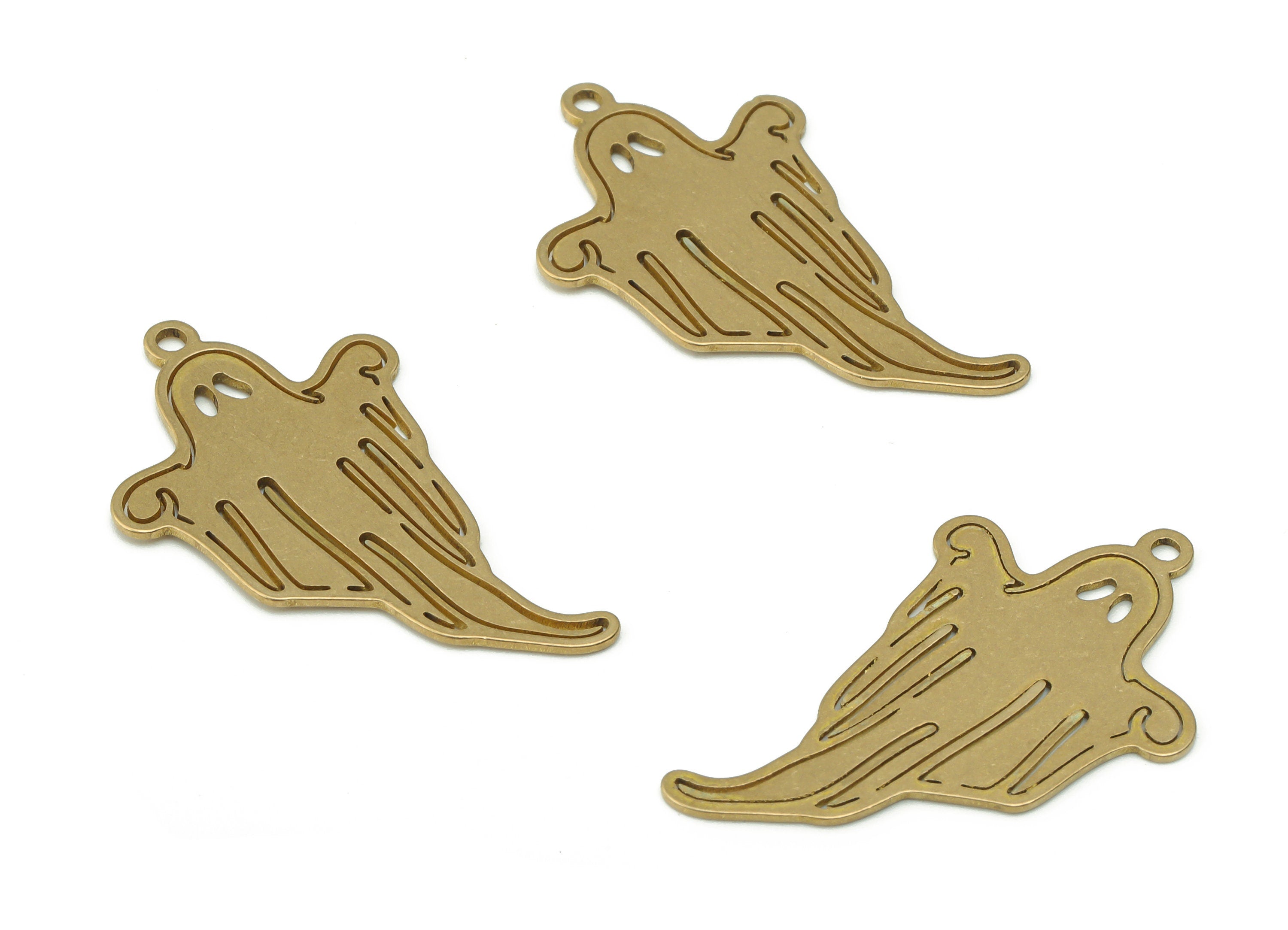 Brass Melting Ghost Earring Charms - Raw Brass Melting Ghost Pendant - DIY Jewelry Making Supplies - 32.56x19.34x0.64mm - PPZ0050-1 - DOMEDBAZAAR