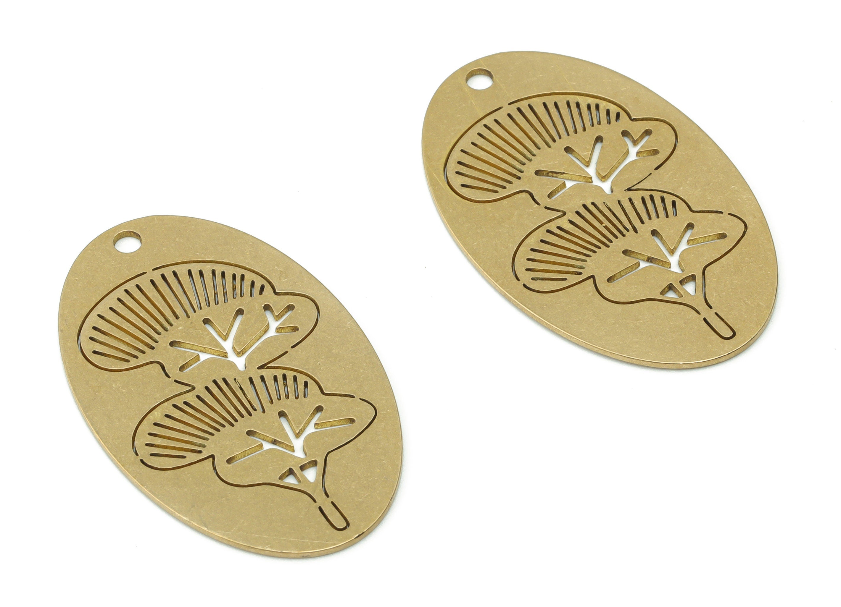 Brass Oval Gingko Leaf Earring Charms - Raw Brass Gingko Leaf Oval Pendant - DIY Jewelry Making Supplies - 34.83x21.53x0.65mm - PPA0358 - DOMEDBAZAAR