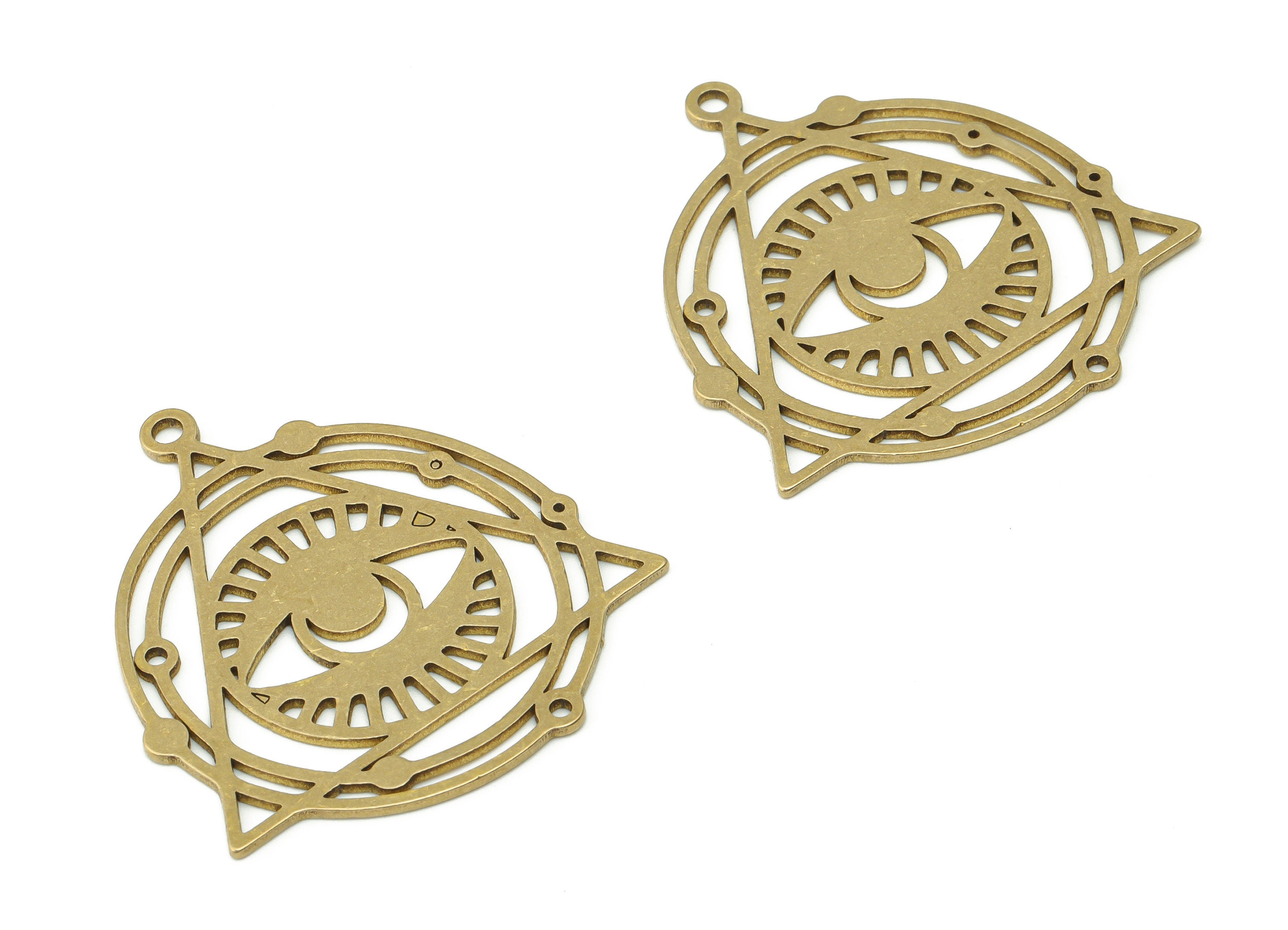 Brass Universe Earring Charms - Raw Brass Triangle Round Eye Pendant - DIY Jewelry Making Supplies - 38.01x34.64x0.86mm - PPZ0087 - DOMEDBAZAAR
