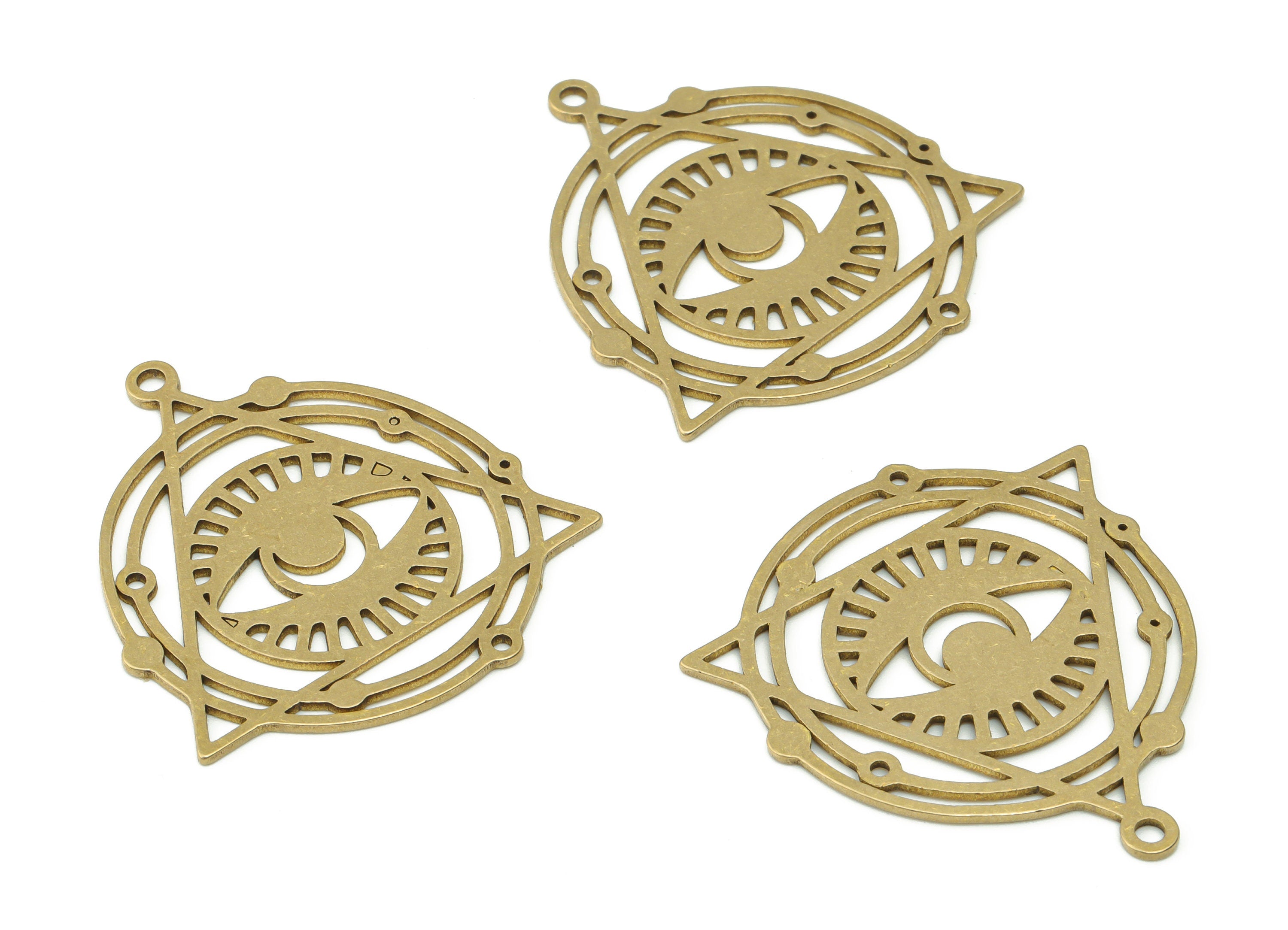 Brass Universe Earring Charms - Raw Brass Triangle Round Eye Pendant - DIY Jewelry Making Supplies - 38.01x34.64x0.86mm - PPZ0087 - DOMEDBAZAAR