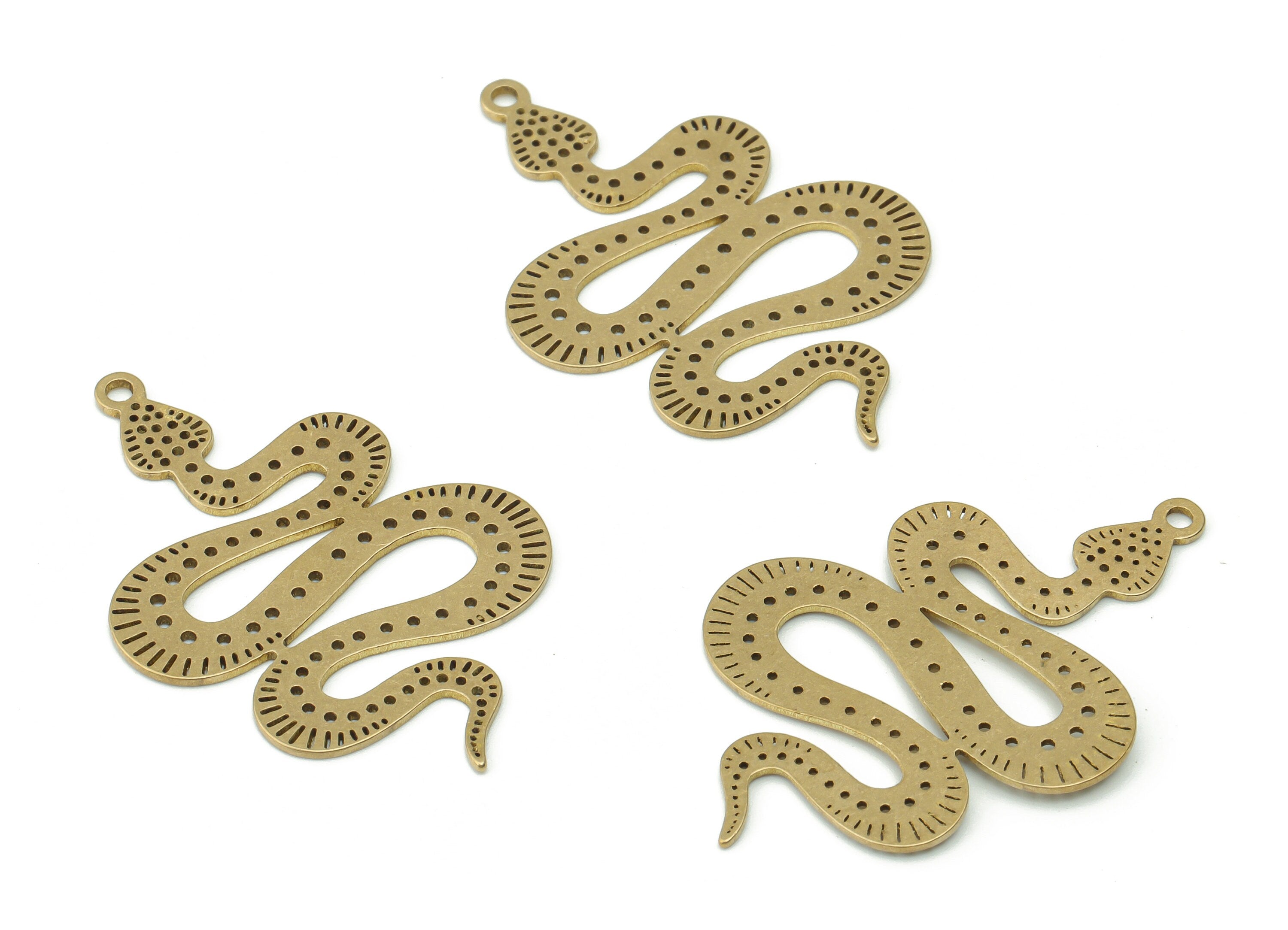 Brass Snake Earring Charms - Raw Brass Snake Pendant - DIY Jewelry Making Supplies - 36.95x22.76x0.66mm - PPA0395 - DOMEDBAZAAR