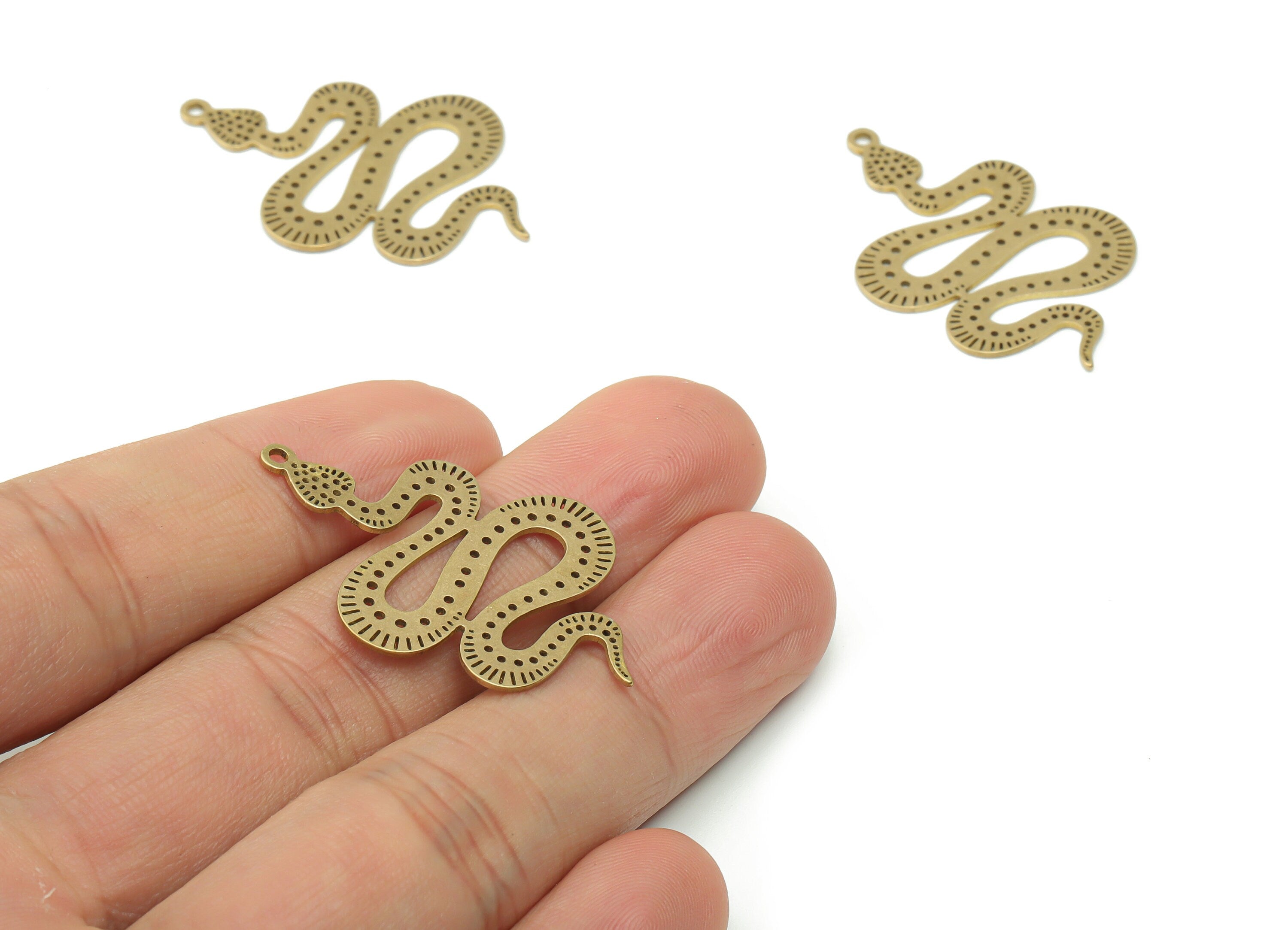 Brass Snake Earring Charms - Raw Brass Snake Pendant - DIY Jewelry Making Supplies - 36.95x22.76x0.66mm - PPA0395 - DOMEDBAZAAR