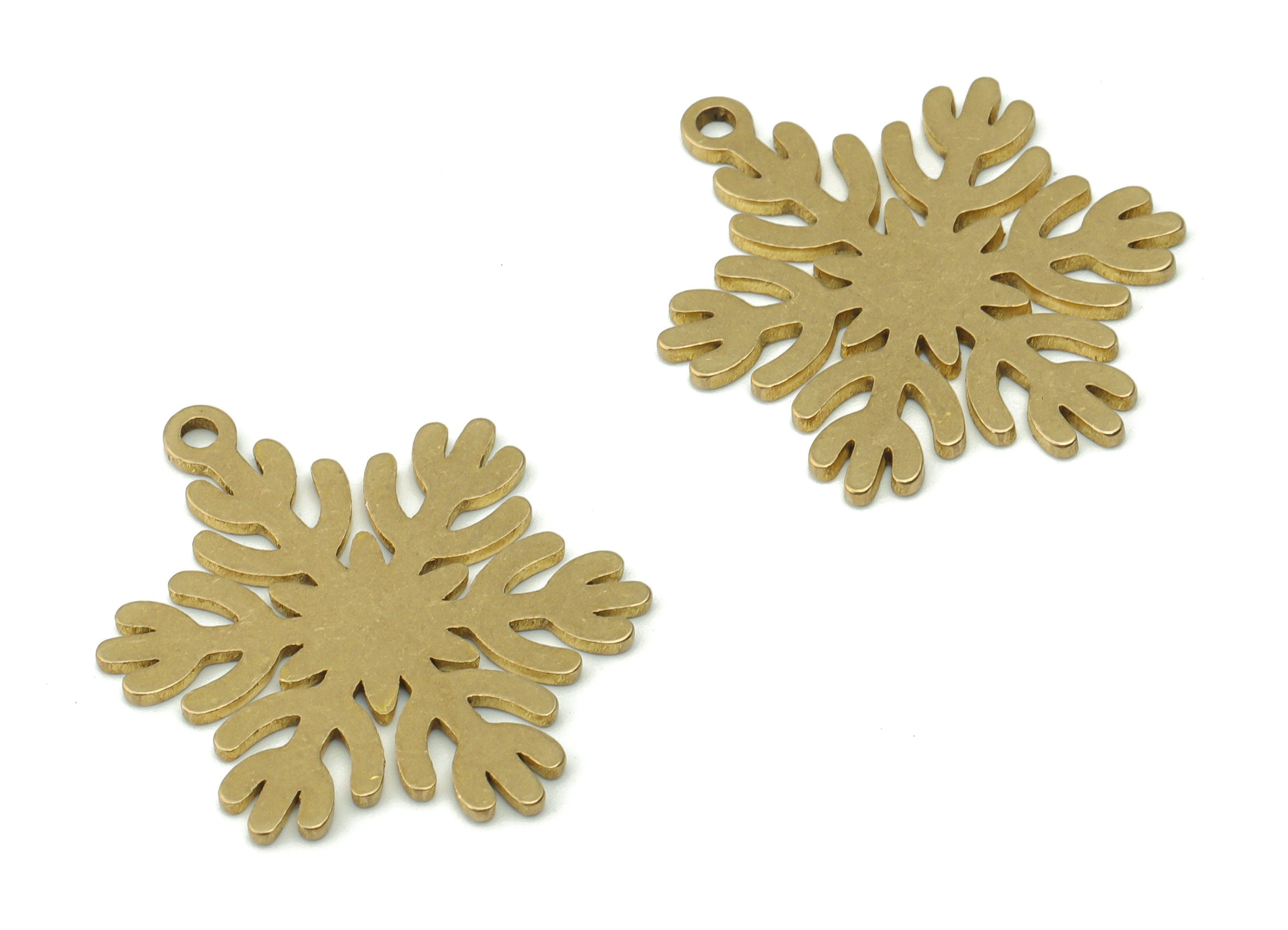 Brass Snowflake Earring Charms - Raw Brass Leaves Pendant - DIY Jewelry Making Supplies - 25.01x19.79x0.85mm - PPZ0099 - DOMEDBAZAAR