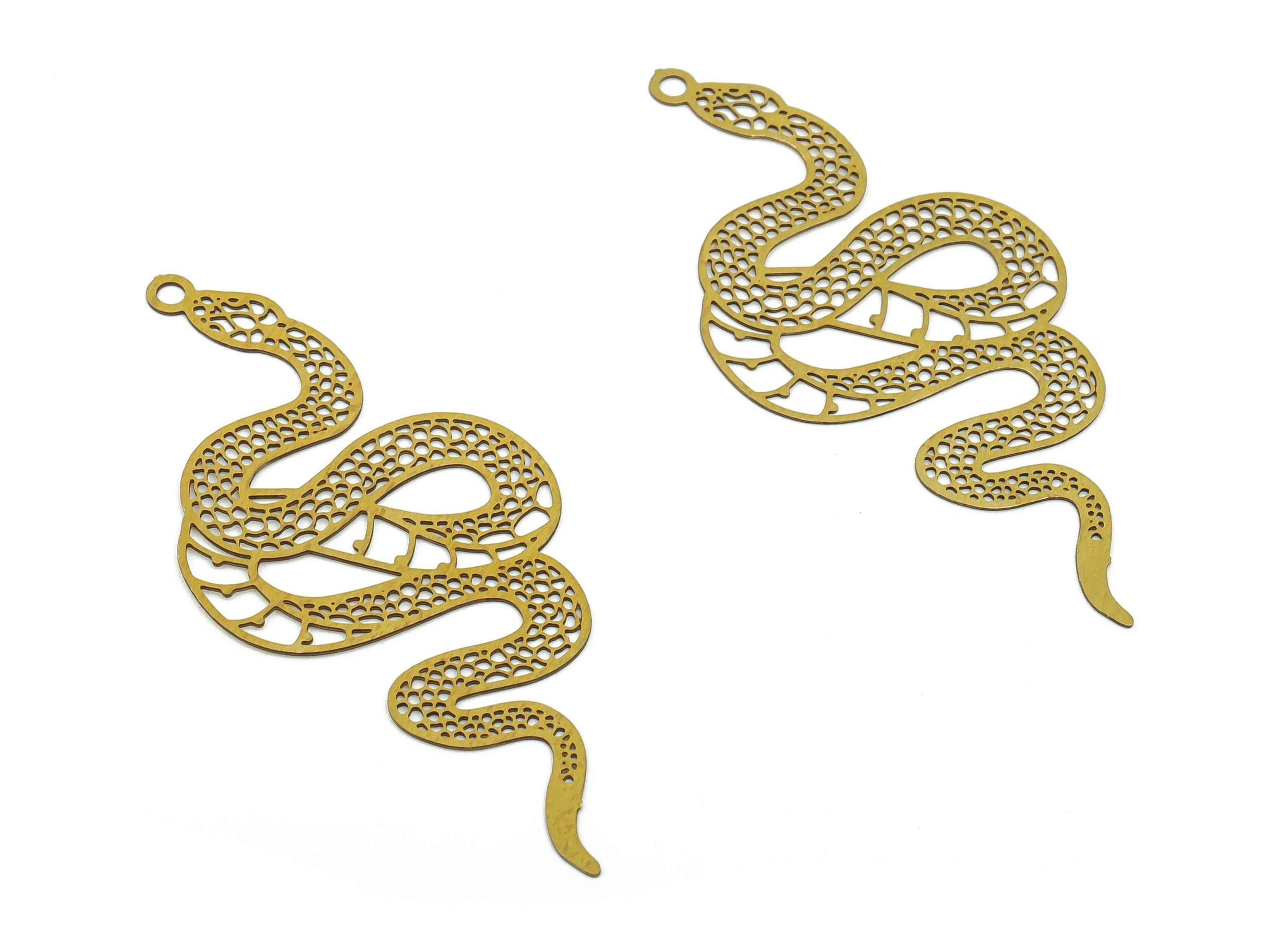 Etched Snake Earring Charm - Raw Brass Snake Pendant - Laser Cut Charms - Jewelry Making Supplies - 46.88x21.56x0.29mm - JJB6763 - DOMEDBAZAAR