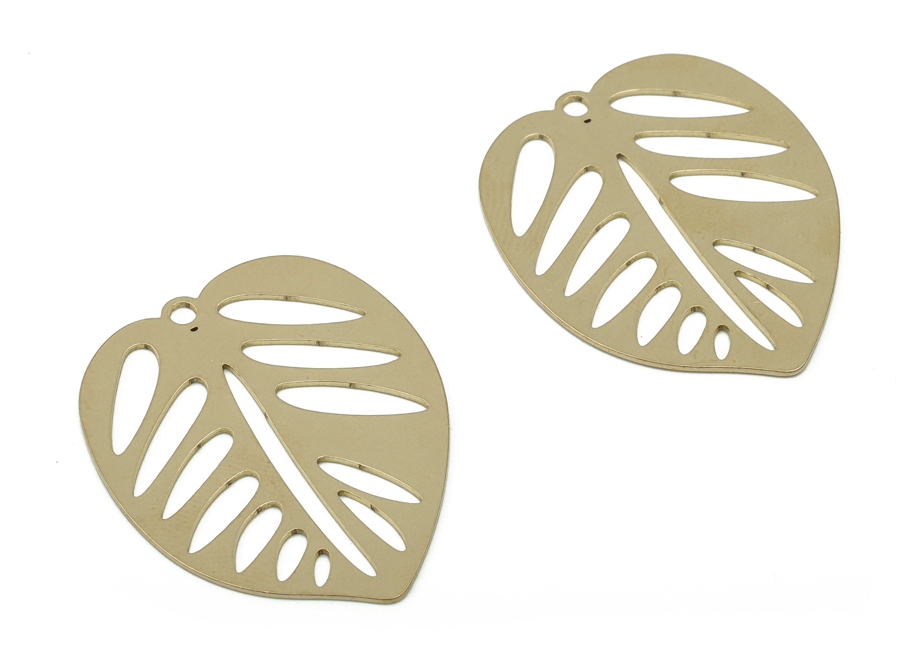 Brass Leaves Earring Charms - Raw Brass Leaf Pendant - DIY Jewelry Making Supplies - 34.33x28.37x0.58mm - PPA0058 - DOMEDBAZAAR