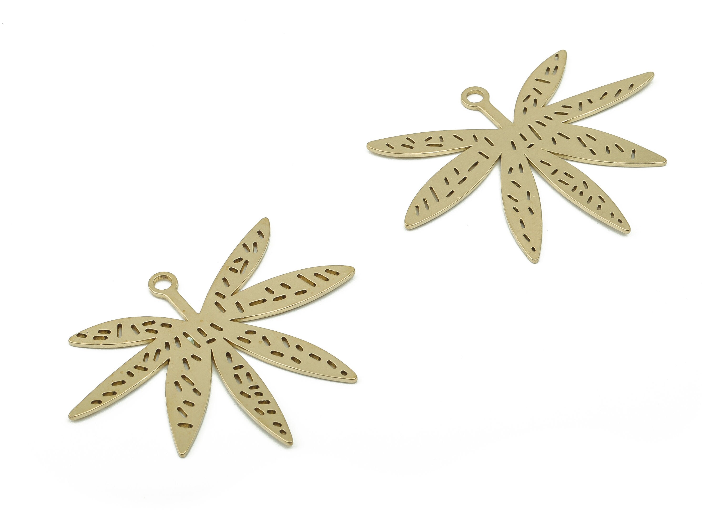 Brass Palmate Leaf Earring Charms - Raw Brass Lupin Leaf Pendant - Jewelry Making Supplies - 38.18x29.89x0.72mm - PPA0064 - DOMEDBAZAAR