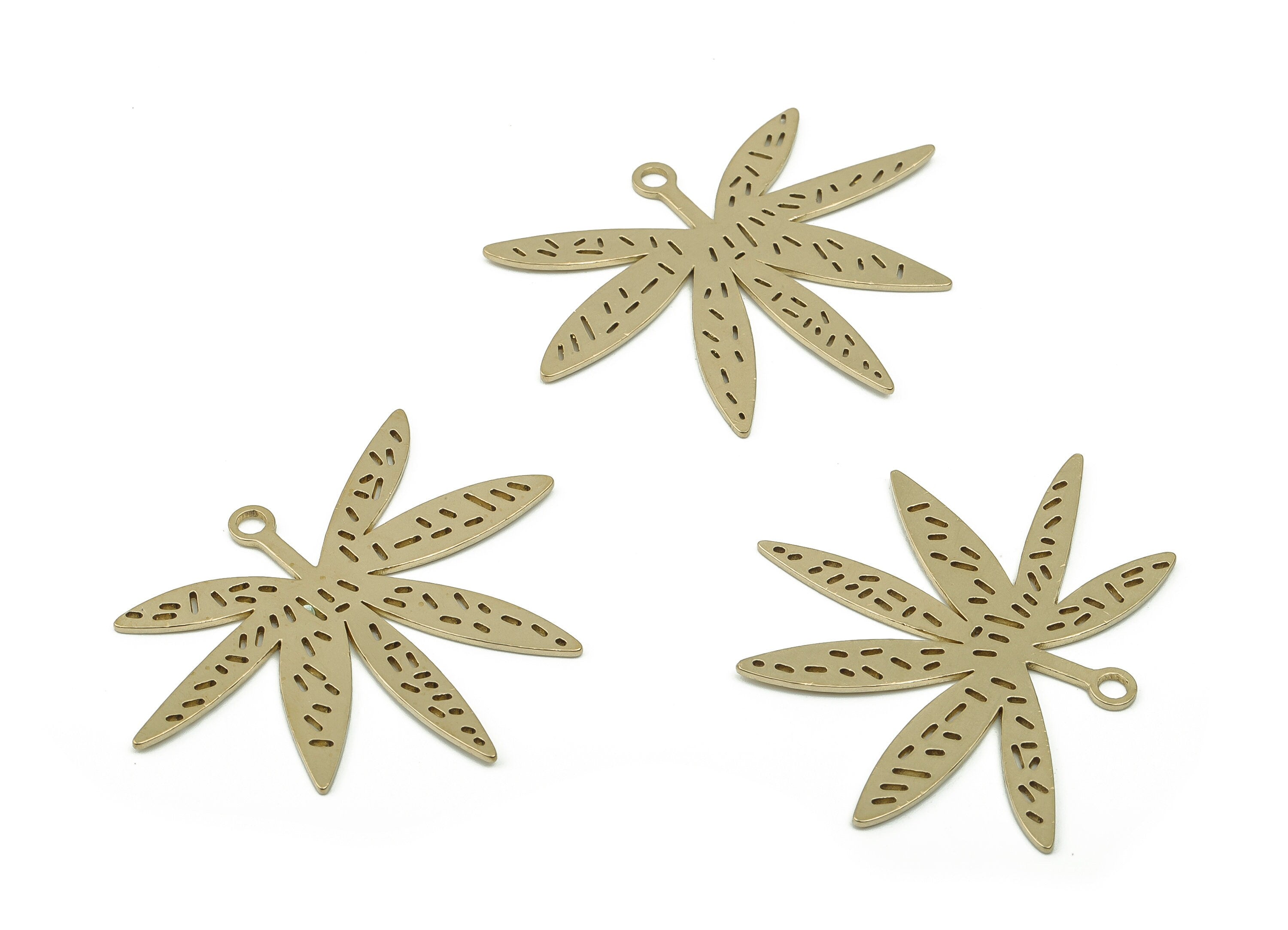 Brass Palmate Leaf Earring Charms - Raw Brass Lupin Leaf Pendant - Jewelry Making Supplies - 38.18x29.89x0.72mm - PPA0064 - DOMEDBAZAAR