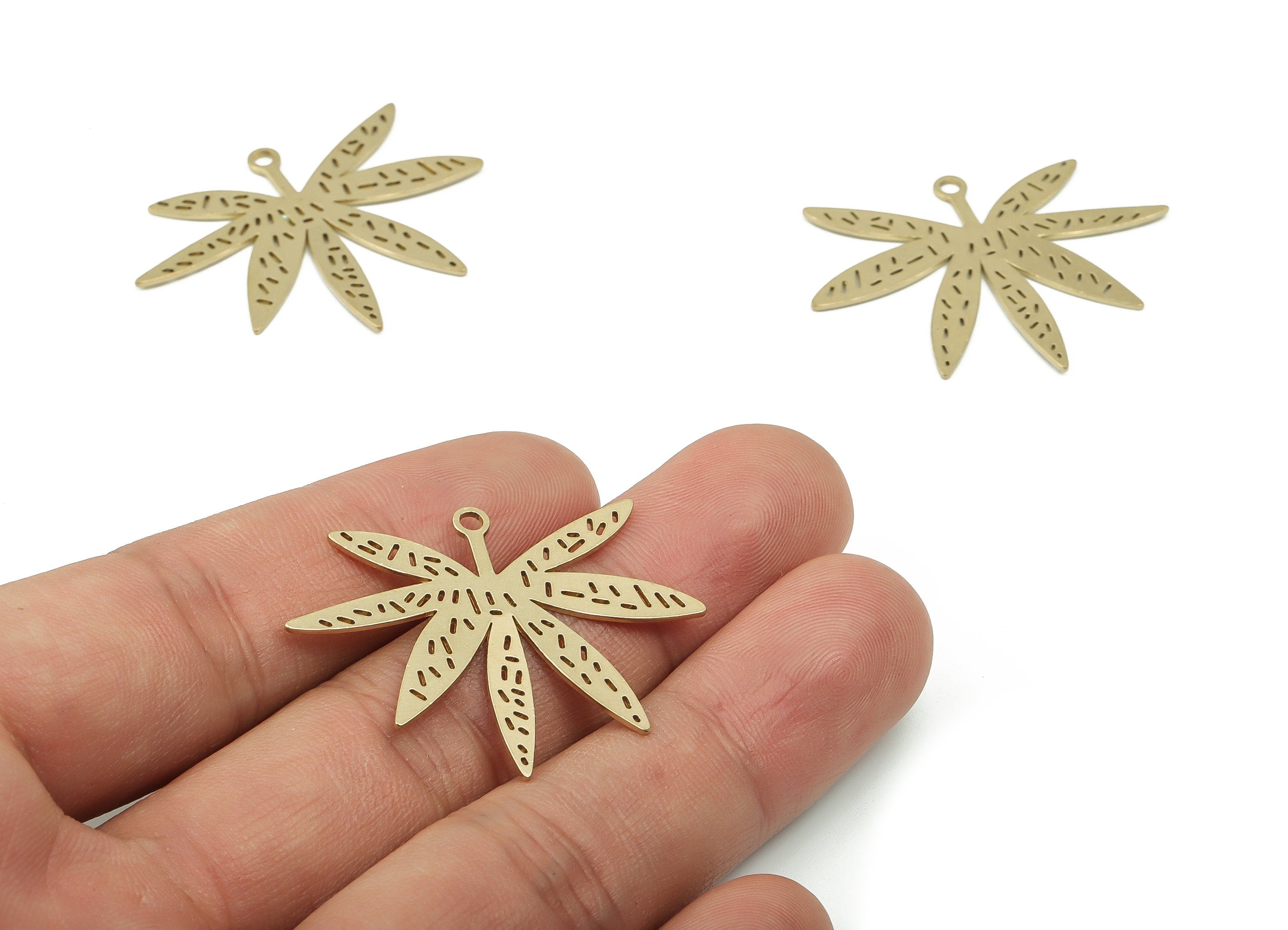 Brass Palmate Leaf Earring Charms - Raw Brass Lupin Leaf Pendant - Jewelry Making Supplies - 38.18x29.89x0.72mm - PPA0064 - DOMEDBAZAAR