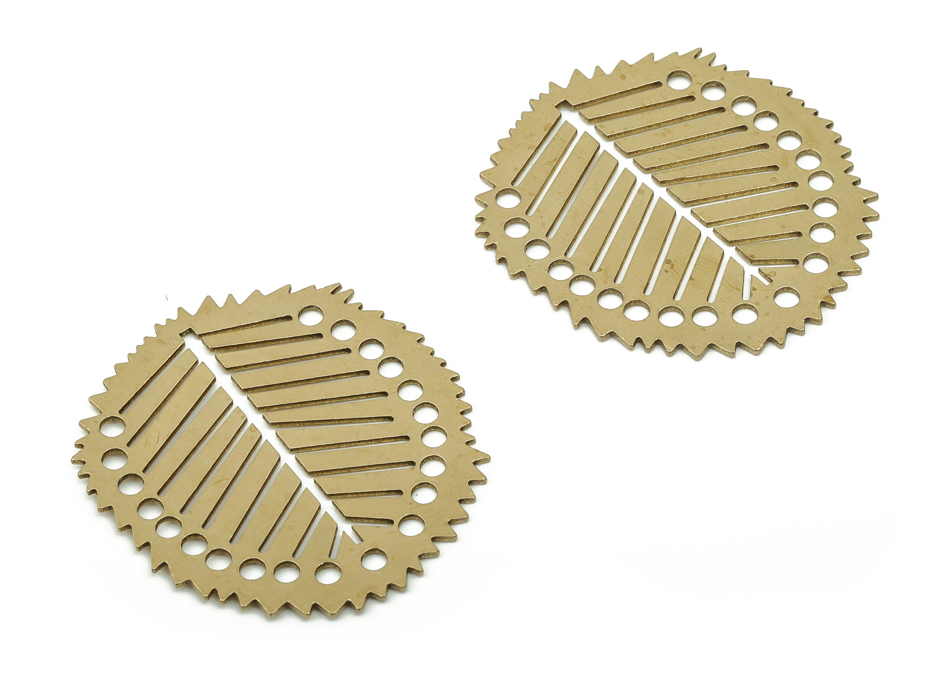Brass Leaf Earring Connector - Raw Brass Leaves Charms and Pendant - Jewelry Making Supplies - 37.74x33.86x0.74mm - PPA0023 - DOMEDBAZAAR