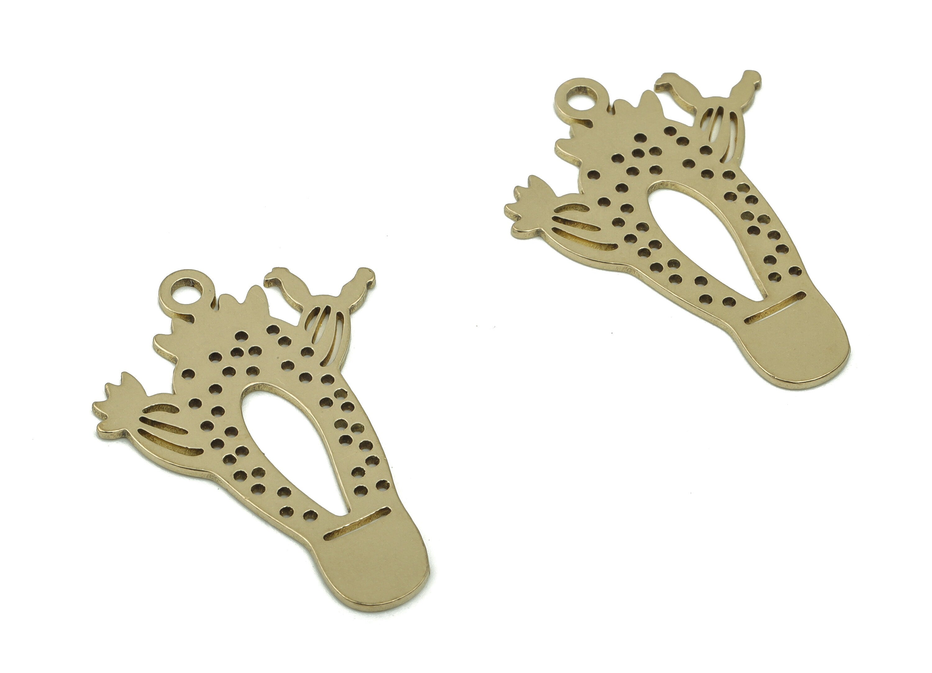 Brass Cactus Earring Charms - Raw Brass Cactus Pendant - Laser Cut Charm - DIY Jewelry Making Supplies - 30.63x22.54x0.84mm - PPA0164 - DOMEDBAZAAR